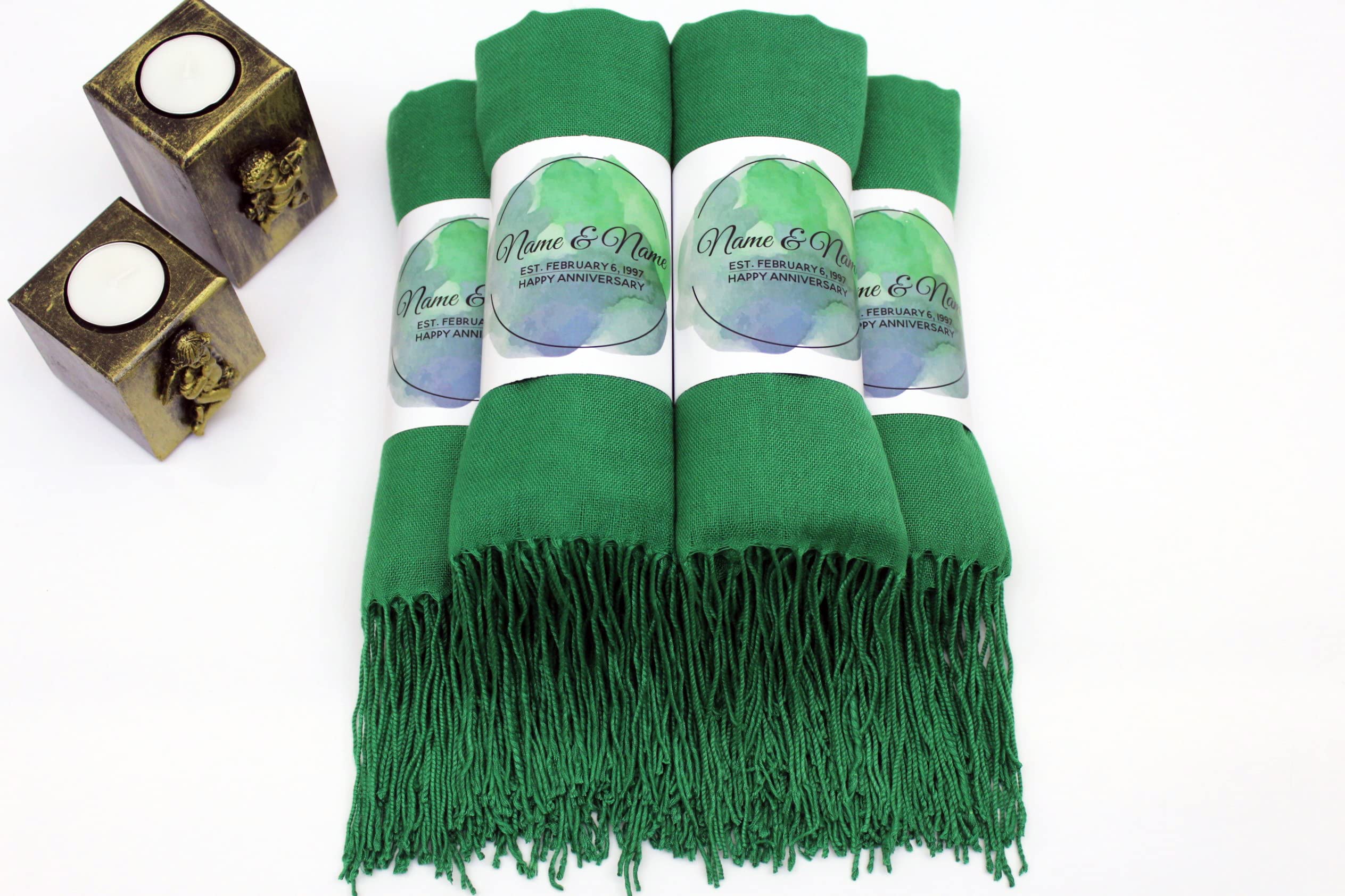 25 Pcs Premium Pashmina Shawls for Women - Soft Personalized Scarves, Elegant Evening Dress Shawls, Wedding Favors for Guests, Bridal Shawls & Bridesmaid Gifts (Green) - Perfect for Weddings, Parties & Special Occasions