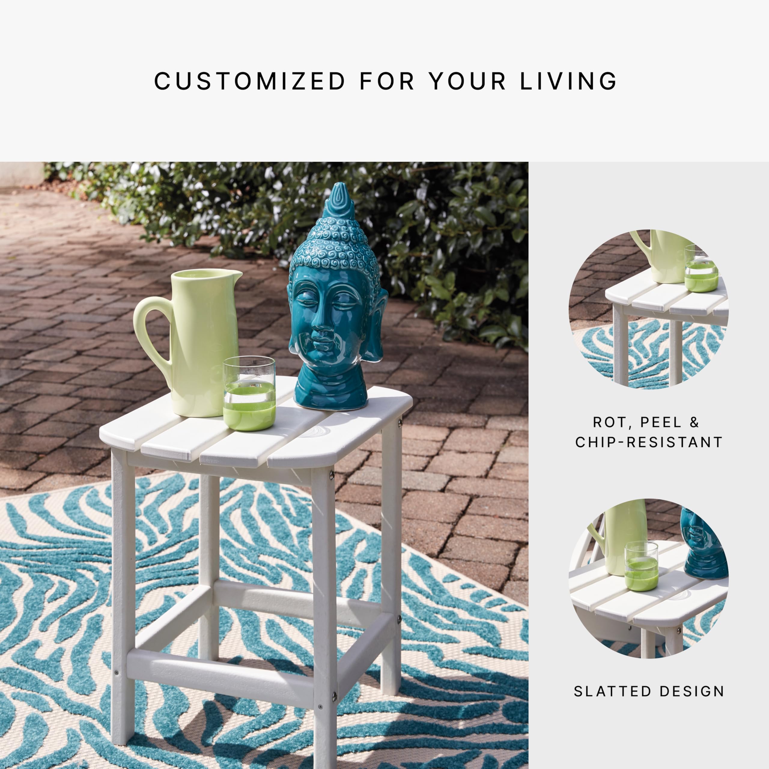 Signature Design by Ashley Sundown Treasure Outdoor Patio HDPE Weather Resistant End Table, White - Perfect for Poolside, Garden & Patio Furniture Set