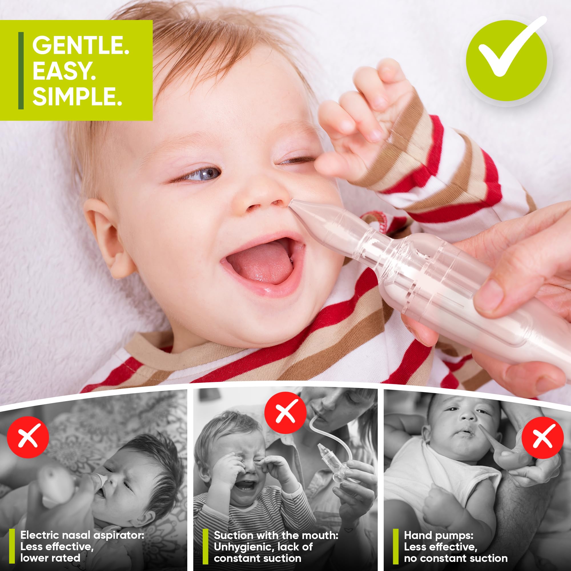 **Airmed's Vac Nasal Aspirator for Babies – Clinically Tested, Safe & Gentle Baby Nose Sucker with 2 Suction Heads & Cleaning Brush | Powerful Vacuum-Like Suction for Newborns & Infants | Perfect for Congestion Relief & Comfortable Breathing**