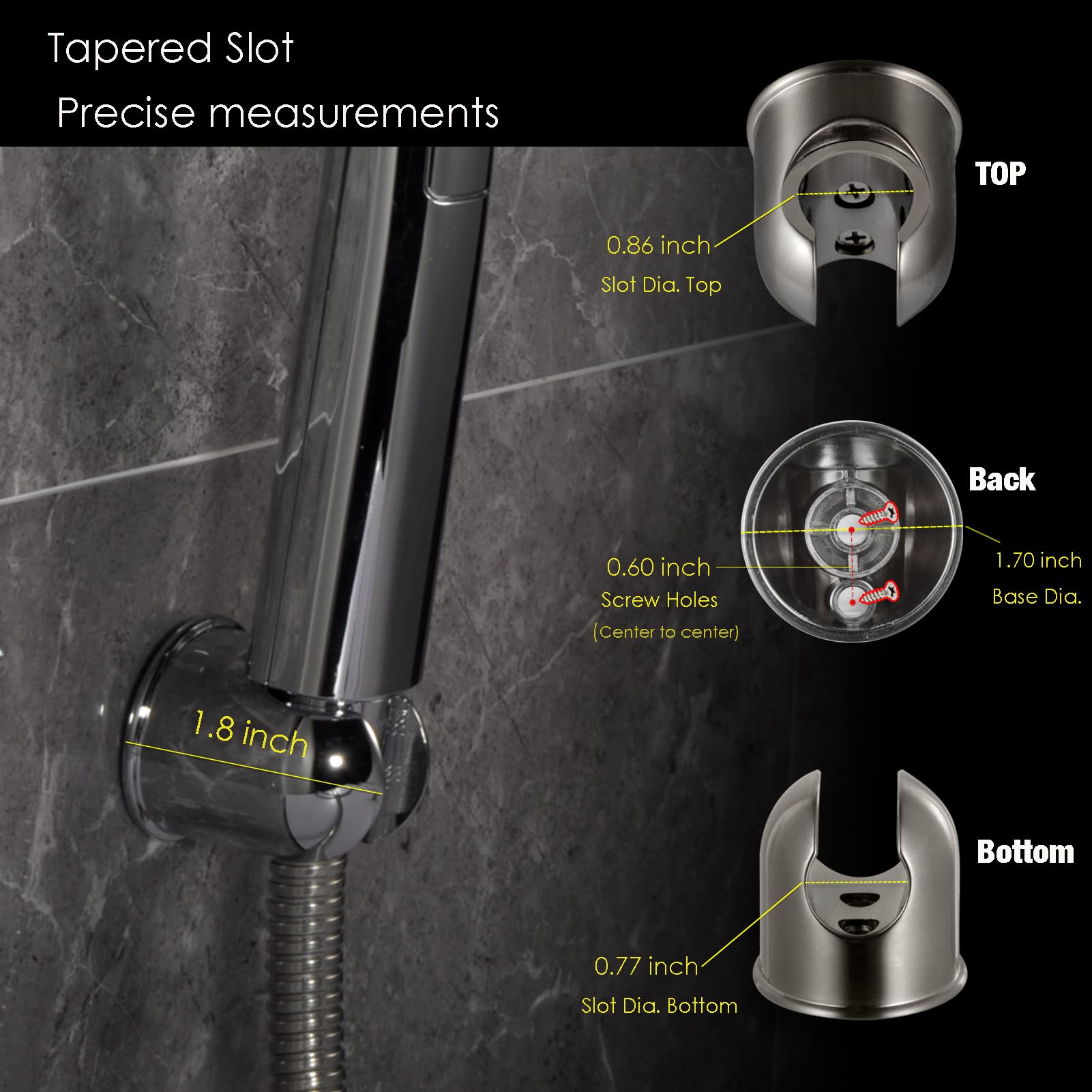 All Metal Handheld Shower Head Holder - Polished Chrome Wall Mount with Adhesive & Screw Installation - Minimalist Bathroom Accessory for Shower Sprayer - Perfect for Small Bathrooms & RV Showers