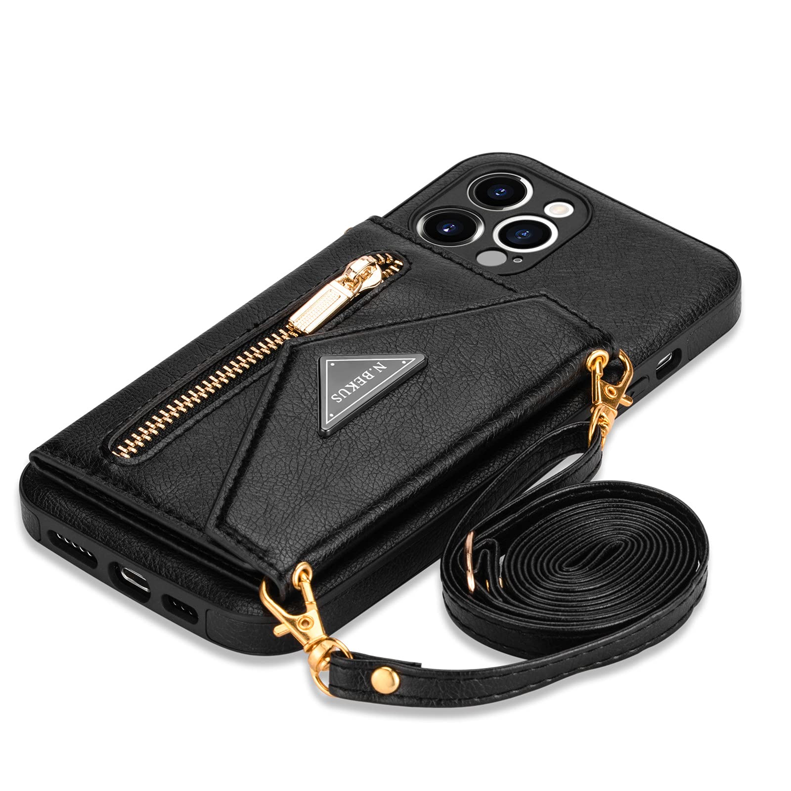 SZHAIYU PU Leather Crossbody Wallet Phone Case for iPhone 12 Pro - RFID Blocking Credit Card Holder with Lanyard Strap, Kickstand & Zipper Purse | Women's Fashion Handbag for Daily Use, Travel & Shopping (Black)