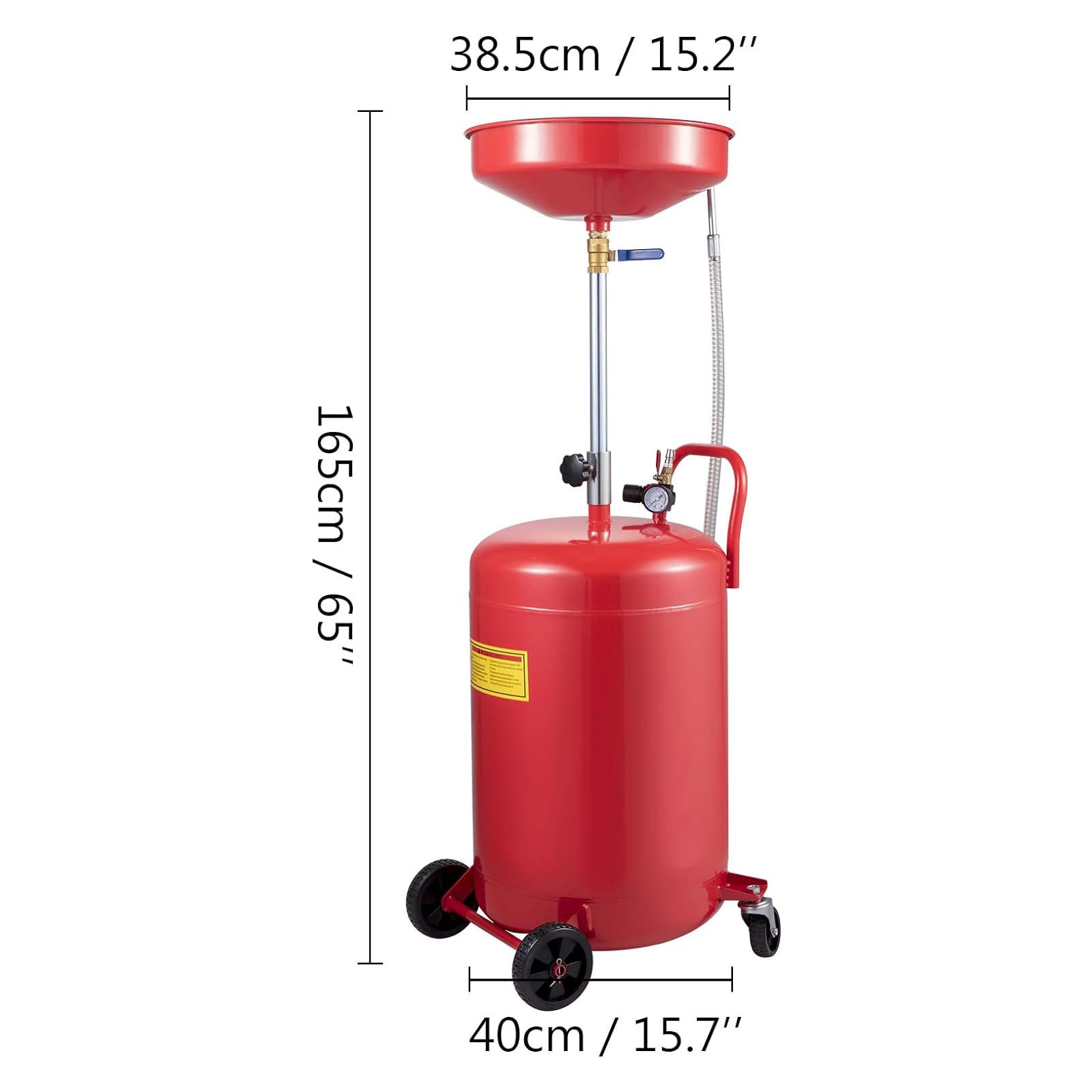 VEVOR 20 Gallon Portable Oil Drain Tank - Air Operated Waste Oil Drain Pan with Adjustable Funnel Height, Pressure Regulating Valve & Wheels - Ideal for Auto Shops, Garage Oil Changes & Industrial Fluid Drainage