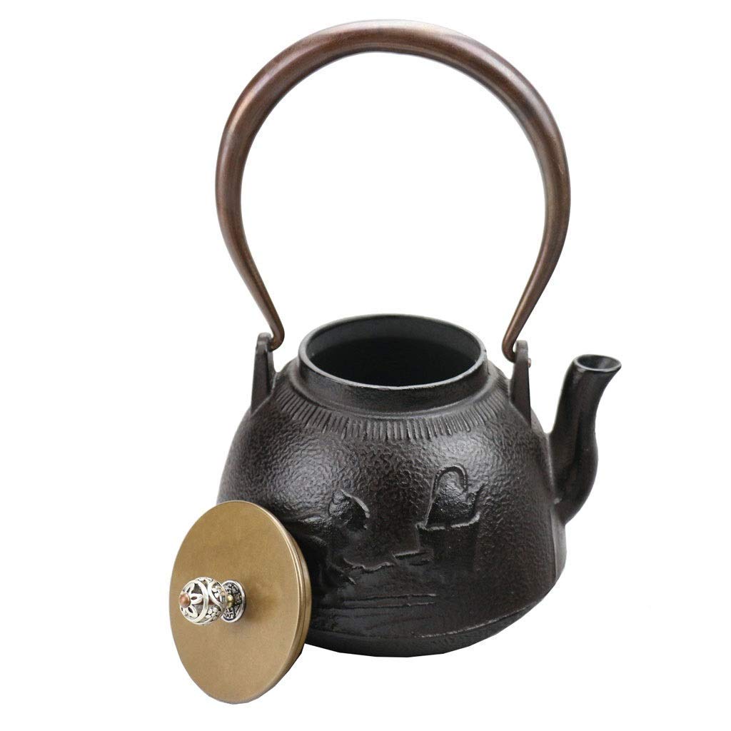 Premium 1.2L Cast Iron Teapot with Copper Handle - Uncoated Ceramic Inner Wall for Loose Leaf Tea & Teabags - JHSHENGSHI Traditional Tea Set - Perfect for Home, Office & Japanese Tea Ceremonies