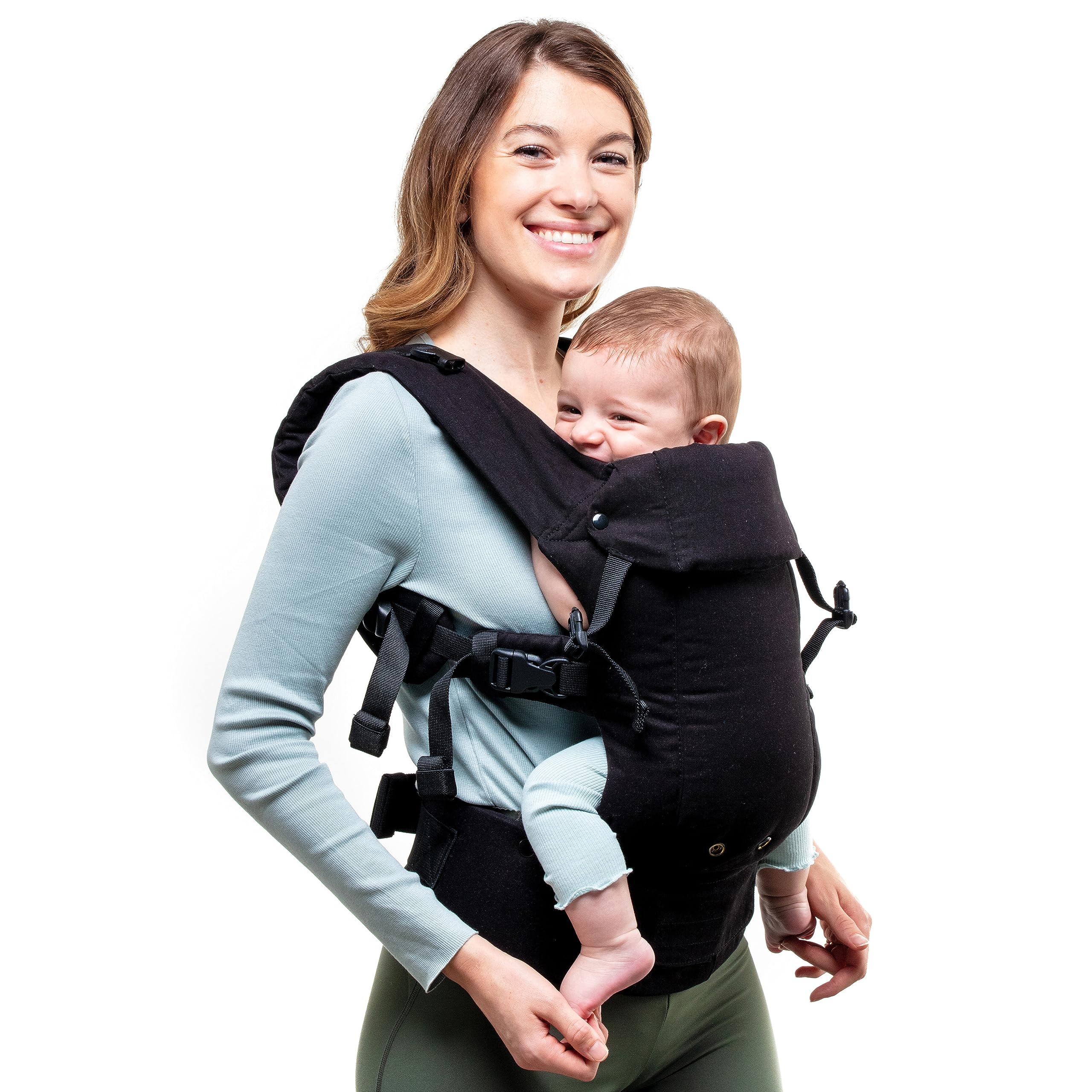 Beco Gemini Baby Carrier - Adjustable Ergonomic Front, Back & Hip Carrier for Newborn to Toddler (7-35 lbs) | Organic Metro Black | Perfect for Hiking, Travel & Everyday Use