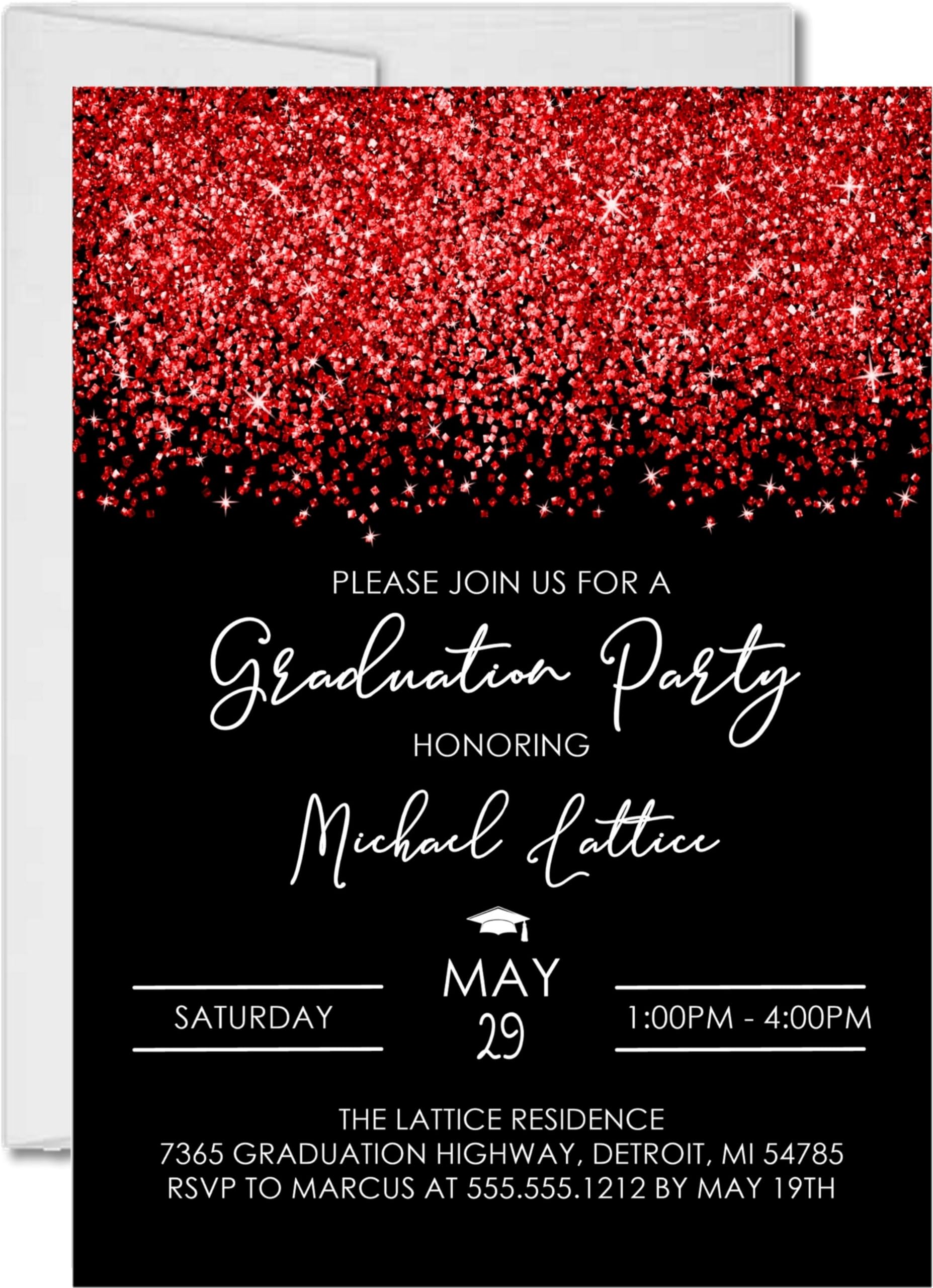 Elegant Red and Black Graduation Party Invitations with Envelopes - Perfect for High School & College Graduation Celebrations, Commencement Ceremonies & Milestone Events