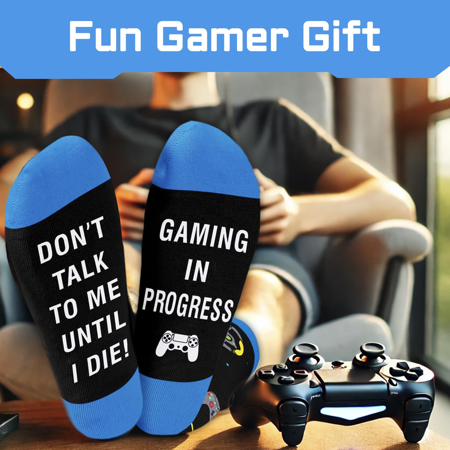 Funny Gaming Socks for Men - Cool Video Game Gifts for Gamers - Blue Gamer Socks - Perfect for Gaming Parties, Gamer Birthdays & Casual Wear