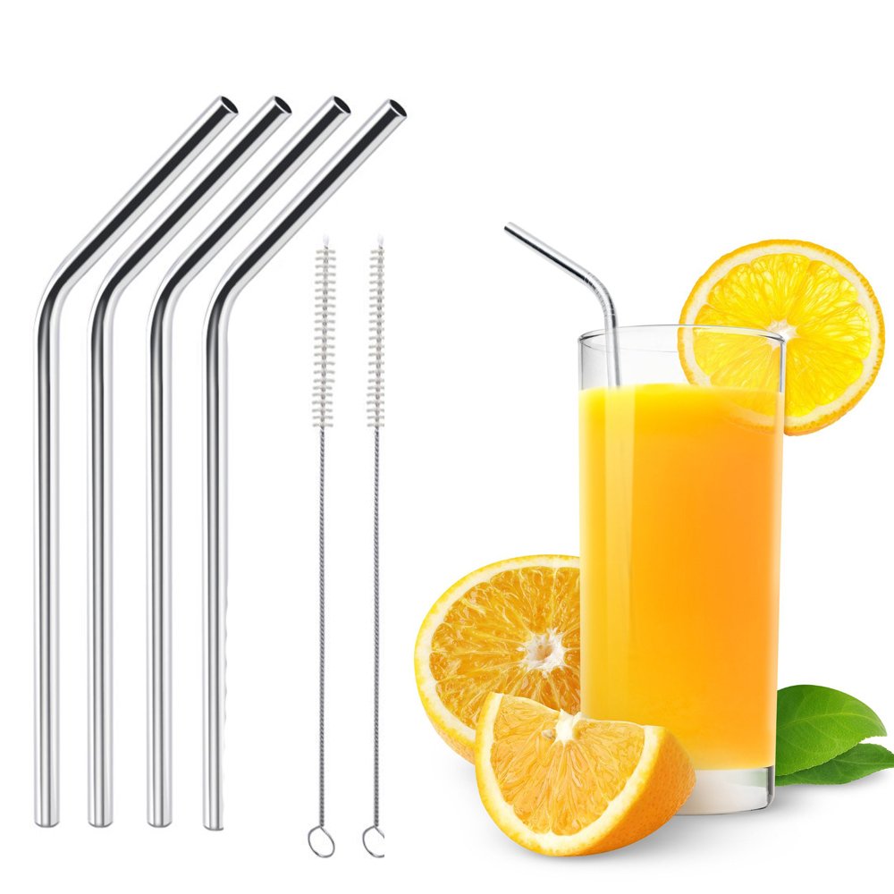 4 Extra Long Stainless Steel Straws for 30 OZ Tumbler Cups - Reusable Metal Drinking Straws with 2 Cleaning Brushes - Perfect for Smoothies, Iced Coffee & Travel Mugs