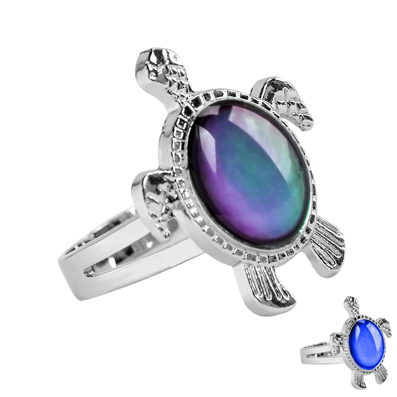 Silver Anxiety Ring for Women - Turtle Mood Ring Gift for Stress Relief & Focus
