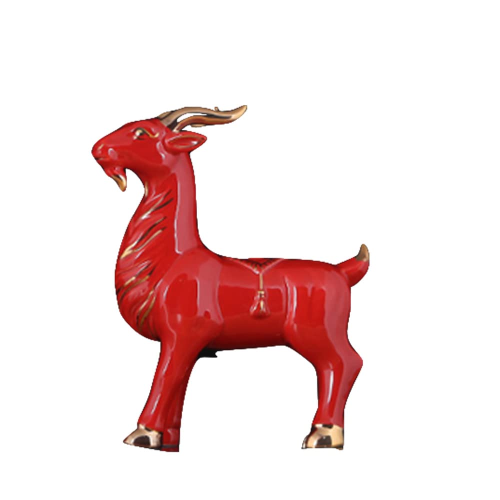 Red Ceramic Ram Statue - Chinese Zodiac Figurine, Home & Office Decor, Feng Shui Gift for Wealth & Success | Perfect for Desk Display, Shelf Decor, and Chinese New Year Decoration