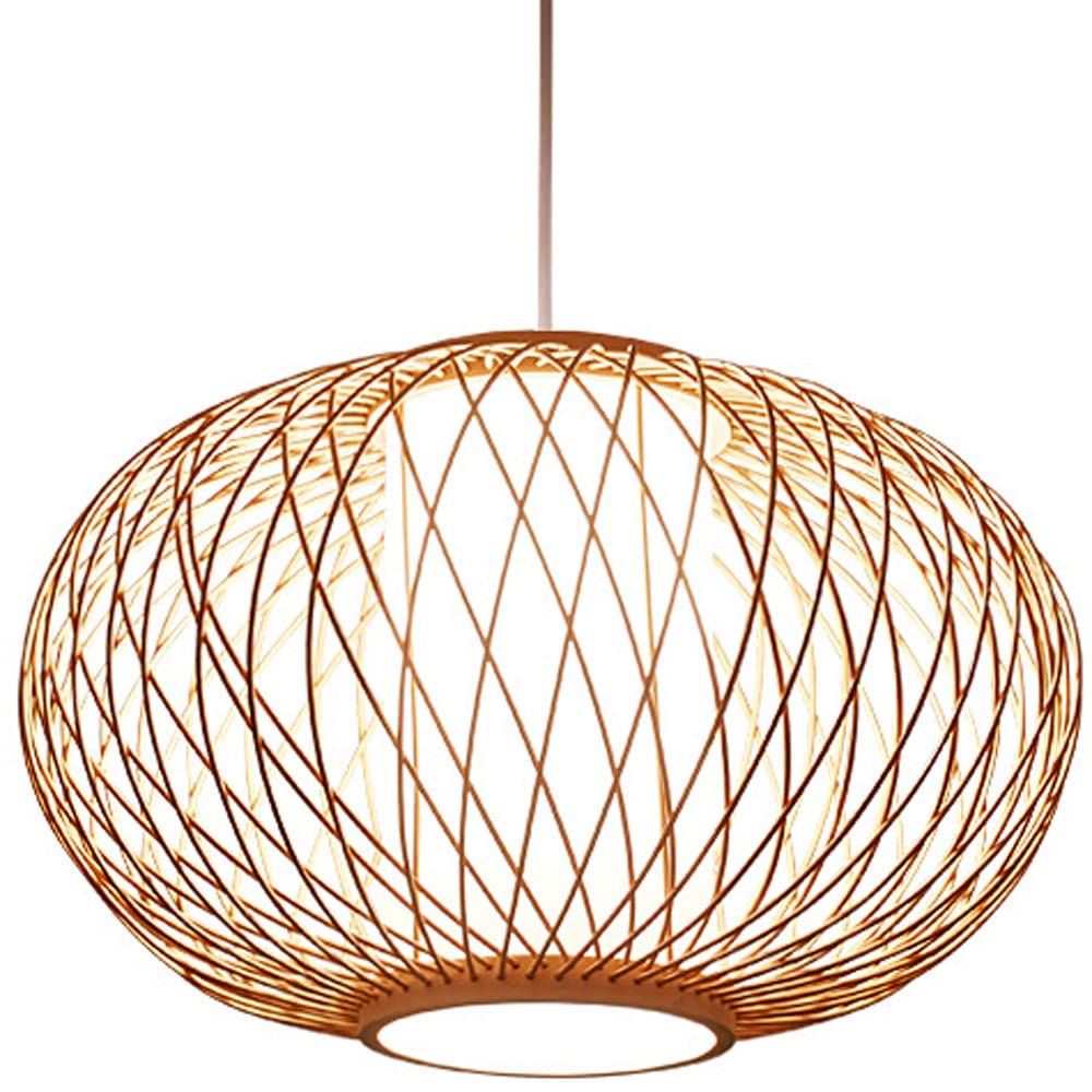 Hand-Woven Bamboo Pendant Light - Natural Rattan Chandelier with Domed Shape for Kitchen, Dining Room & Farmhouse Decor | 1-Light Hanging Fixture (Bulb Not Included) | Perfect for Boho, Coastal & Rustic Interior Design
