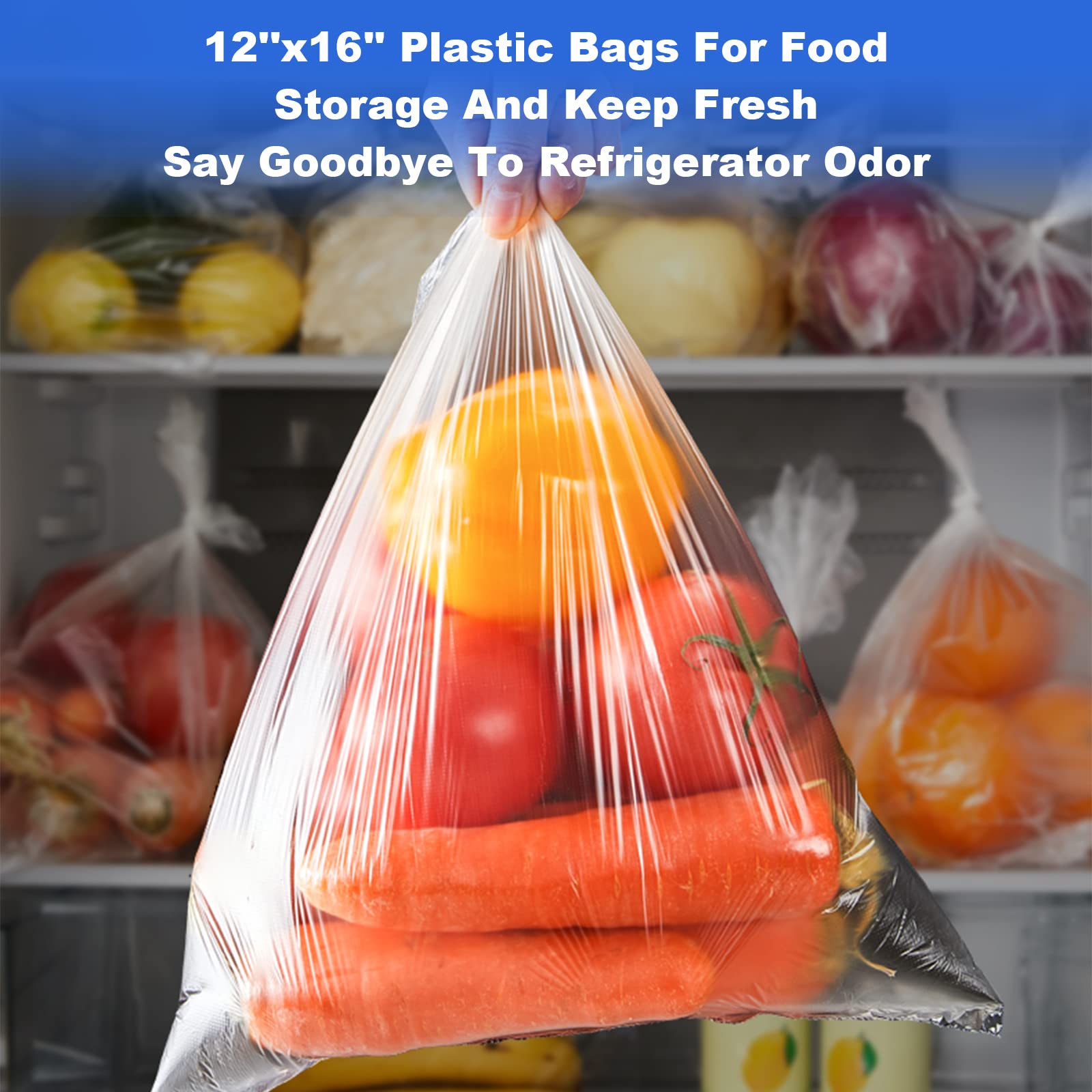 12x16 Clear Plastic Produce Bags on Roll - 350 Bags/Roll (12