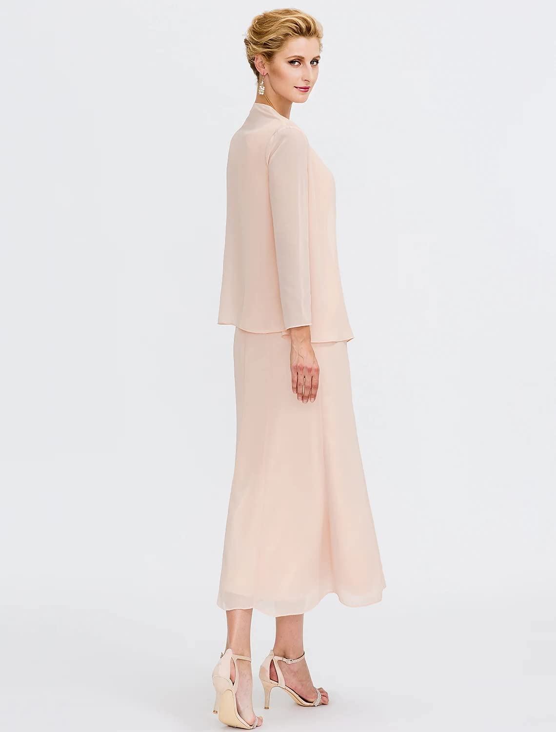 2 PCS Elegant Mother of The Bride Dresses - Chiffon Long Sleeve Beaded Wedding Guest Gown with Formal Cardigan for Evening Party, Special Occasions & Formal Events - Perfect for Weddings, Receptions, Galas & Black Tie Affairs