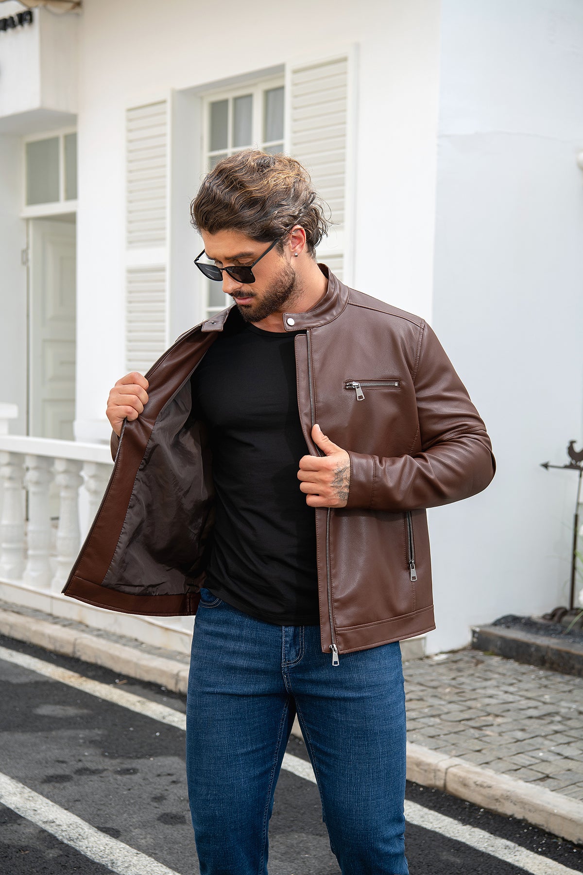 Men's Brown Leather Jacket - Casual Zip-Up Motorcycle Outerwear for Bikers & Fashion | Perfect for Riding, Daily Wear & Outdoor Adventures