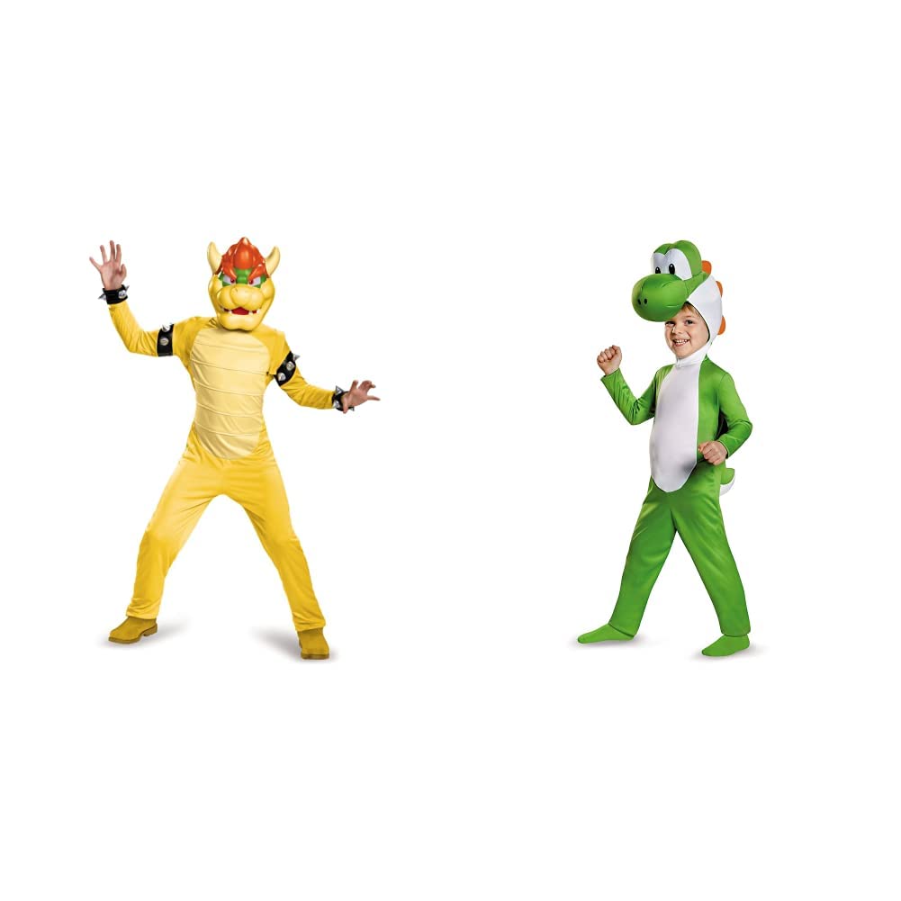 Bowser Deluxe Costume for Kids - Medium Size (7-8 Years) & Toddler Costume (3T-4T) | Super Mario Bros Cosplay, Halloween Dress Up, Birthday Party Outfit, Video Game Character Costume