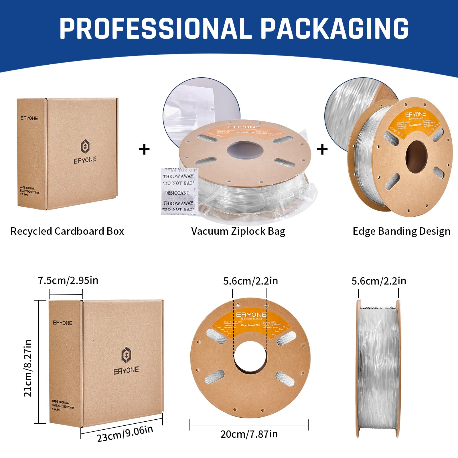 ERYONE High-Speed TPU Filament 1.75mm 1KG - 95A Flexible 3D Printer Filament ±0.03mm Accuracy for Hyper Speed Printing (30-300mm/s) - Transparent Filament for Cosplay, Phone Cases & Functional Prototypes