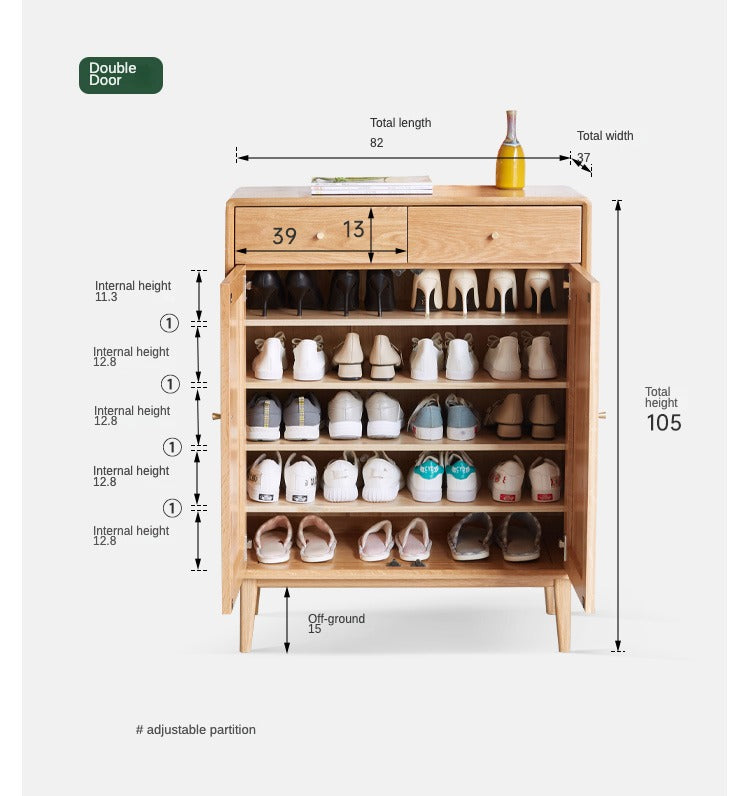 **Solid Oak Wood Shoe Storage Cabinet - Organize Shoes, Boots & Accessories | Perfect for Entryway, Bedroom & Closet Organization**
