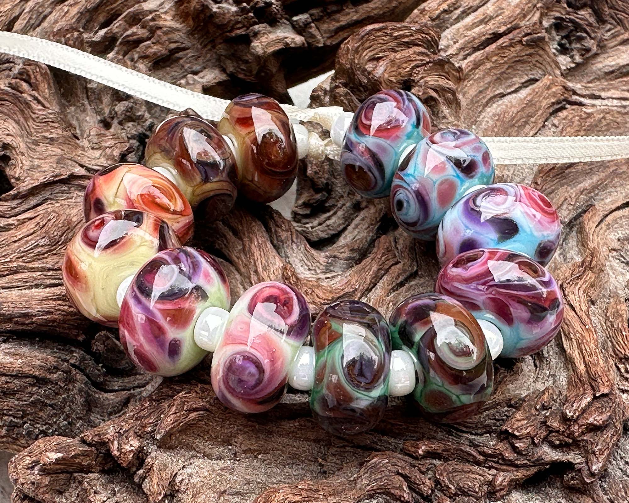 12 Blushing Mocha Mosaic Lampwork Glass Beads Set for Jewelry Making - DIY Bracelet, Necklace & Craft Projects (SRA) - Perfect for Handmade Gifts & Boho Style Accessories