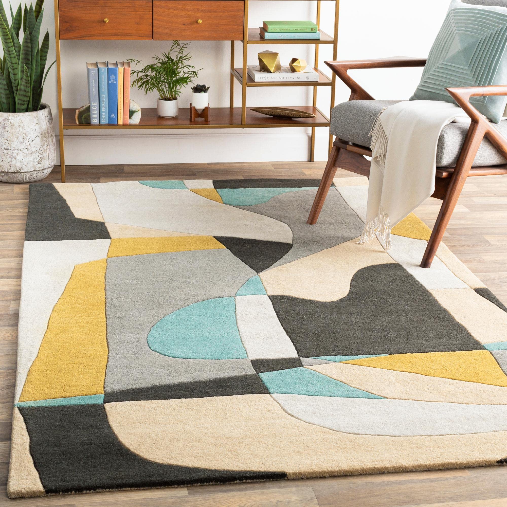 Mark&Day 4x4 Orleans Modern Wool Area Rug - Medium Gray Square Carpet with Grey Blue Cream Accents for Living Room, Bedroom, Kitchen | Soft & Durable Floor Decor for Home Office, Nursery, Dining Area (4' Square)