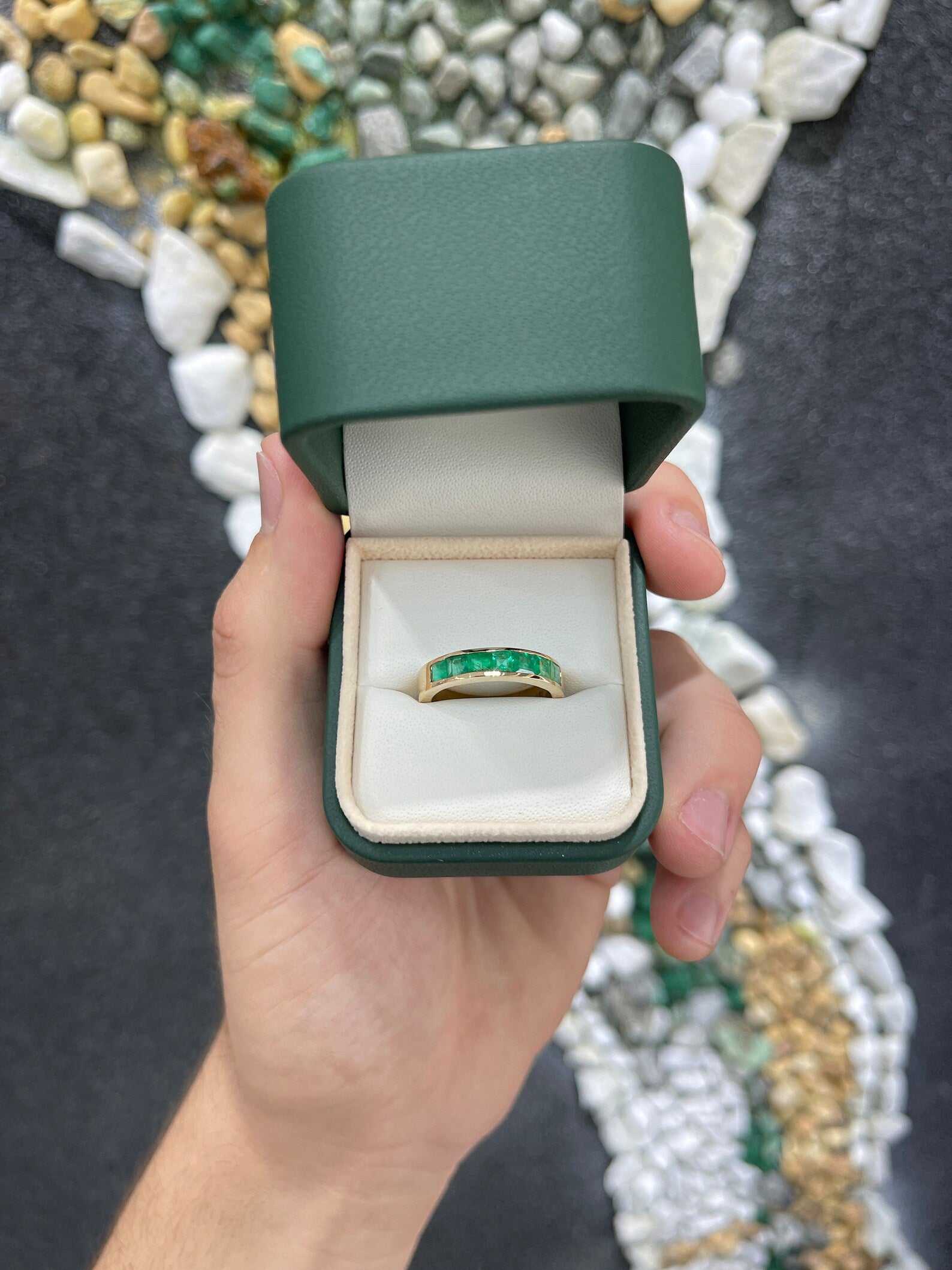 1.40tcw Genuine Vivid Green Emerald 14K Gold Wedding Band Ring for Men - Perfect for Engagement, Anniversary & Special Occasion Gifts