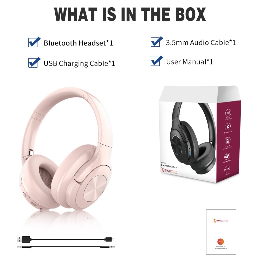 Wireless Bluetooth Headphones Over Ear - 70 Hours Playtime, HiFi Stereo, Deep Bass, Foldable, Lightweight with Soft Earmuffs & Built-in Mic - Perfect for Phone Calls, TV, Travel & Commuting