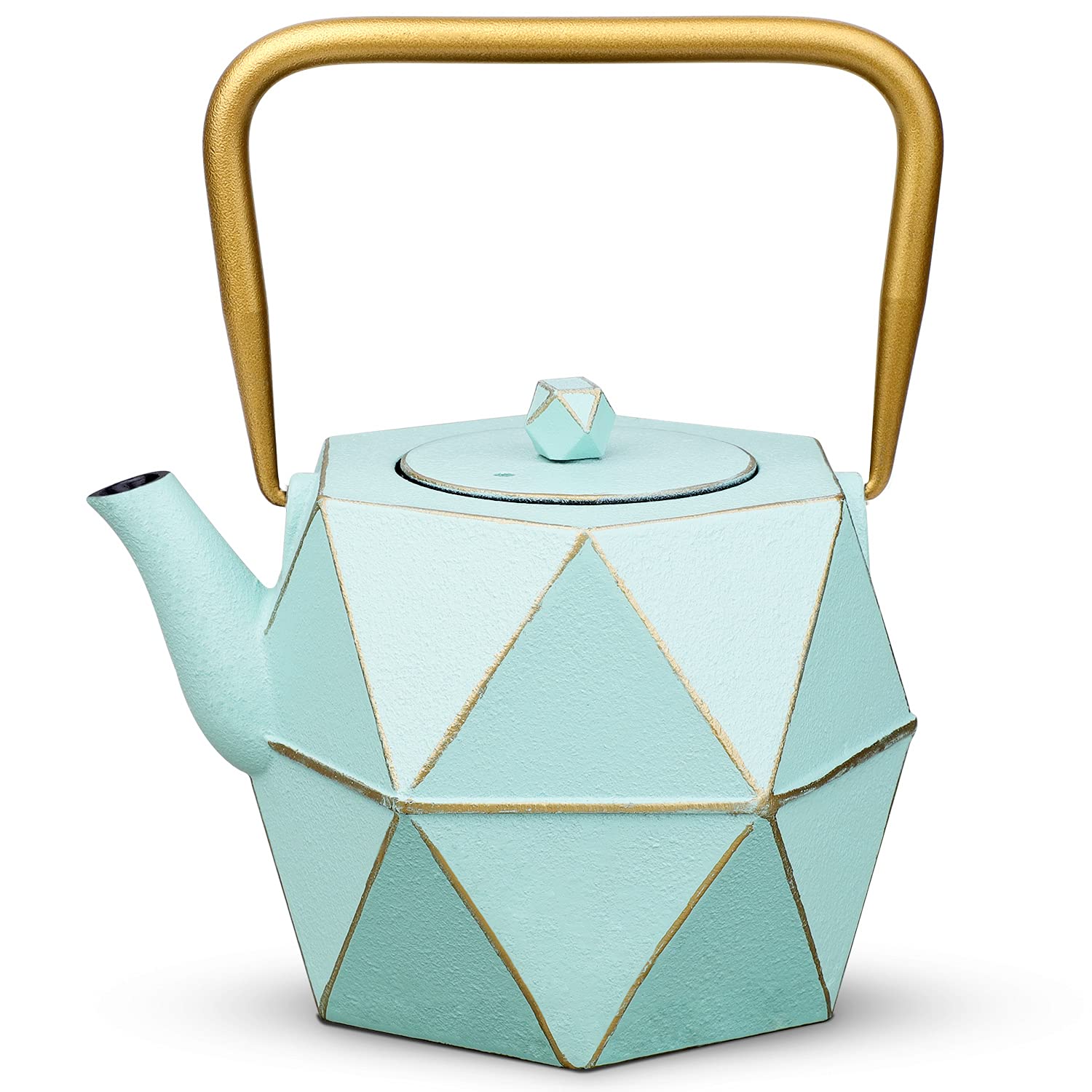 Premium Japanese Cast Iron Teapot with Removable Infuser - 30oz (900ml) Stovetop Safe Diamond Design Kettle for Loose Leaf Tea - Perfect for Home Brewing, Tea Ceremonies & Gift Giving - Light Green