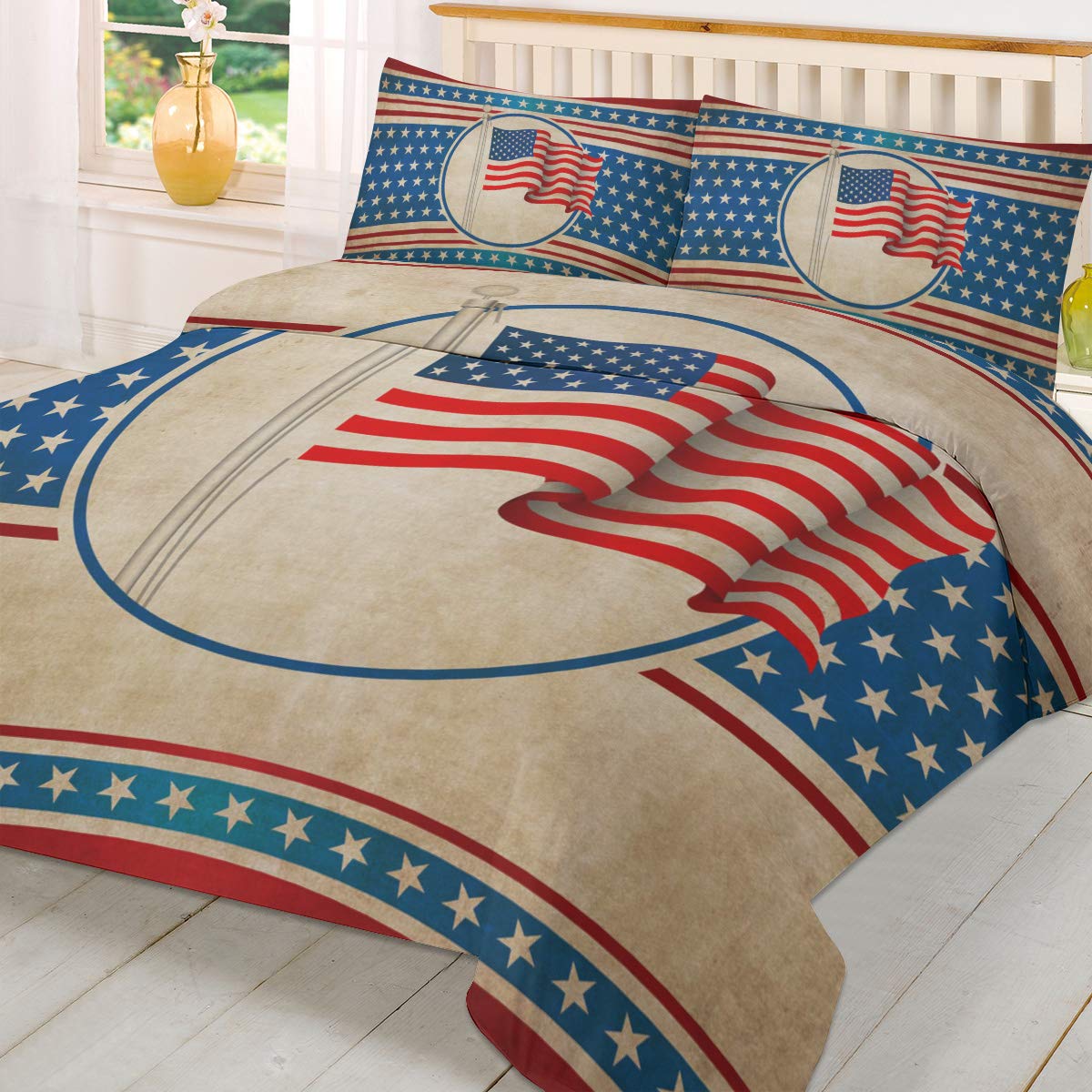Vintage American Flag Duvet Cover Set - Full Size for Patriotic Home Decor