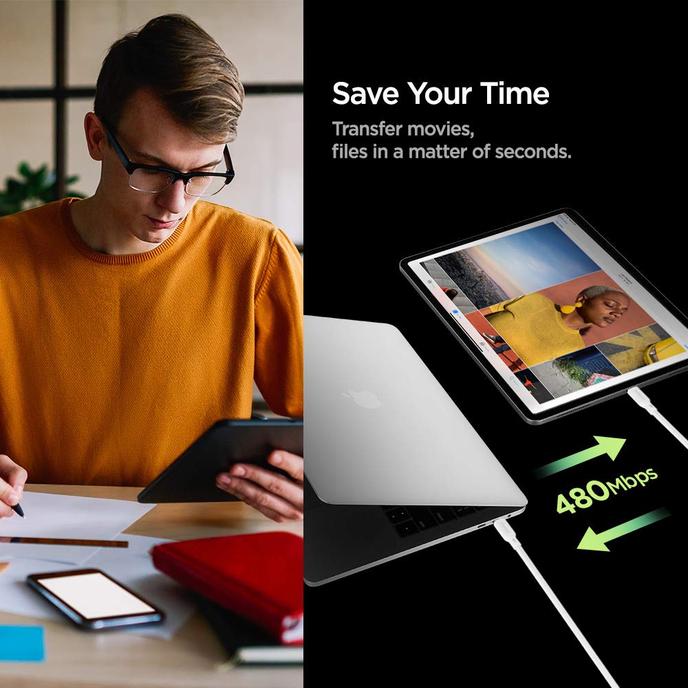 Spigen DuraSync 60W 4.9ft USB C to USB C Fast Charging Cable with Power Delivery PD - Compatible with iPhone 16/15 Pro Max, Galaxy S24/S23 Ultra, Note 20, Z Fold/Flip 6, Pixel 9, MacBook & iPad - Perfect for Home, Office & Travel Charging