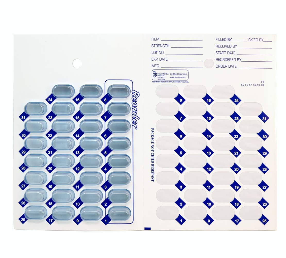 100 Pack Monthly/Weekly Cold Seal Medication Blister Pack Cards - No Equipment Needed, Easy Fill & Seal System (31-Day Supply) for Home Pharmacy Organization & Travel Medication Management