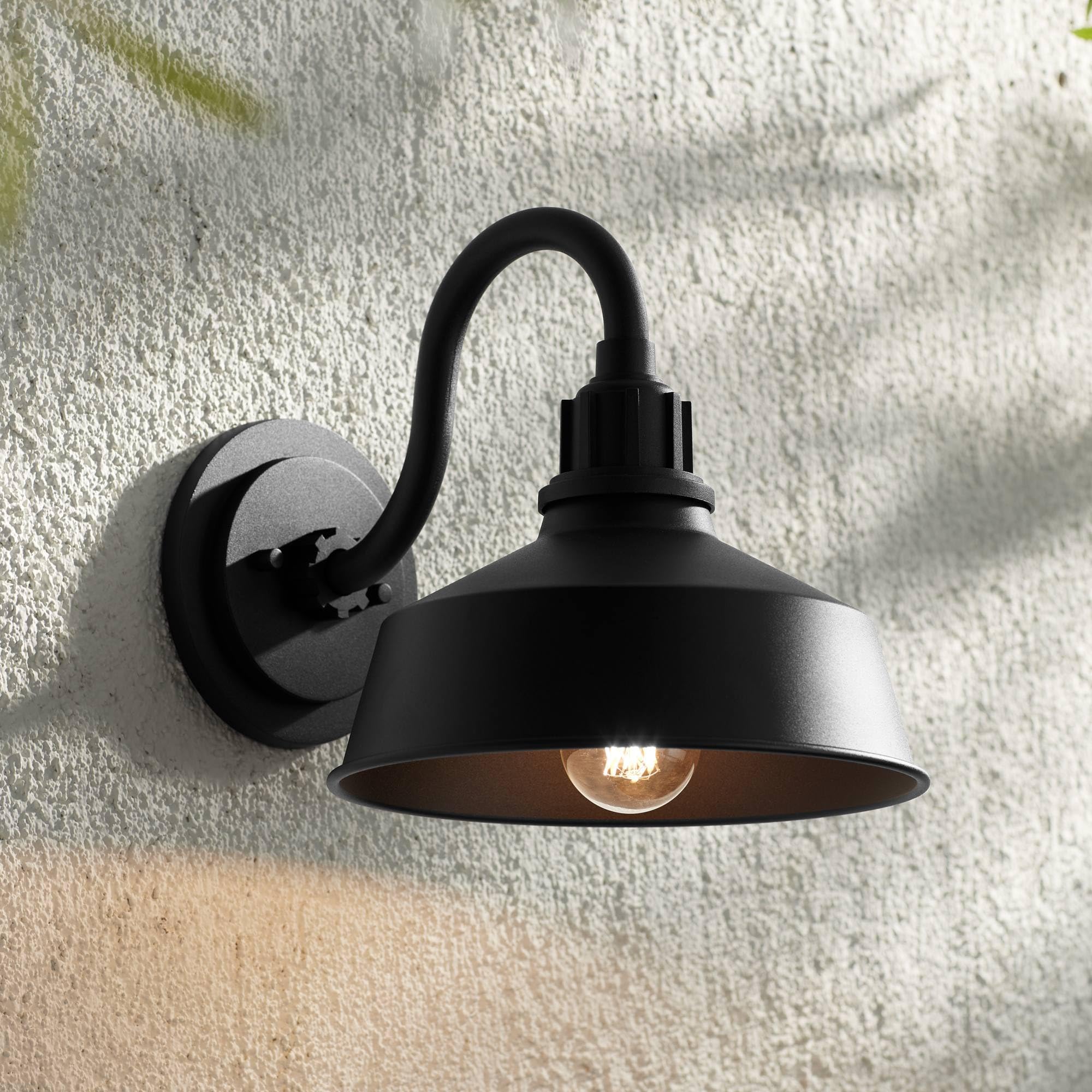 Franklin Iron Works Arnett Rustic Industrial Farmhouse Outdoor Barn Light Fixture - Black Gooseneck Wall Sconce, 10.5