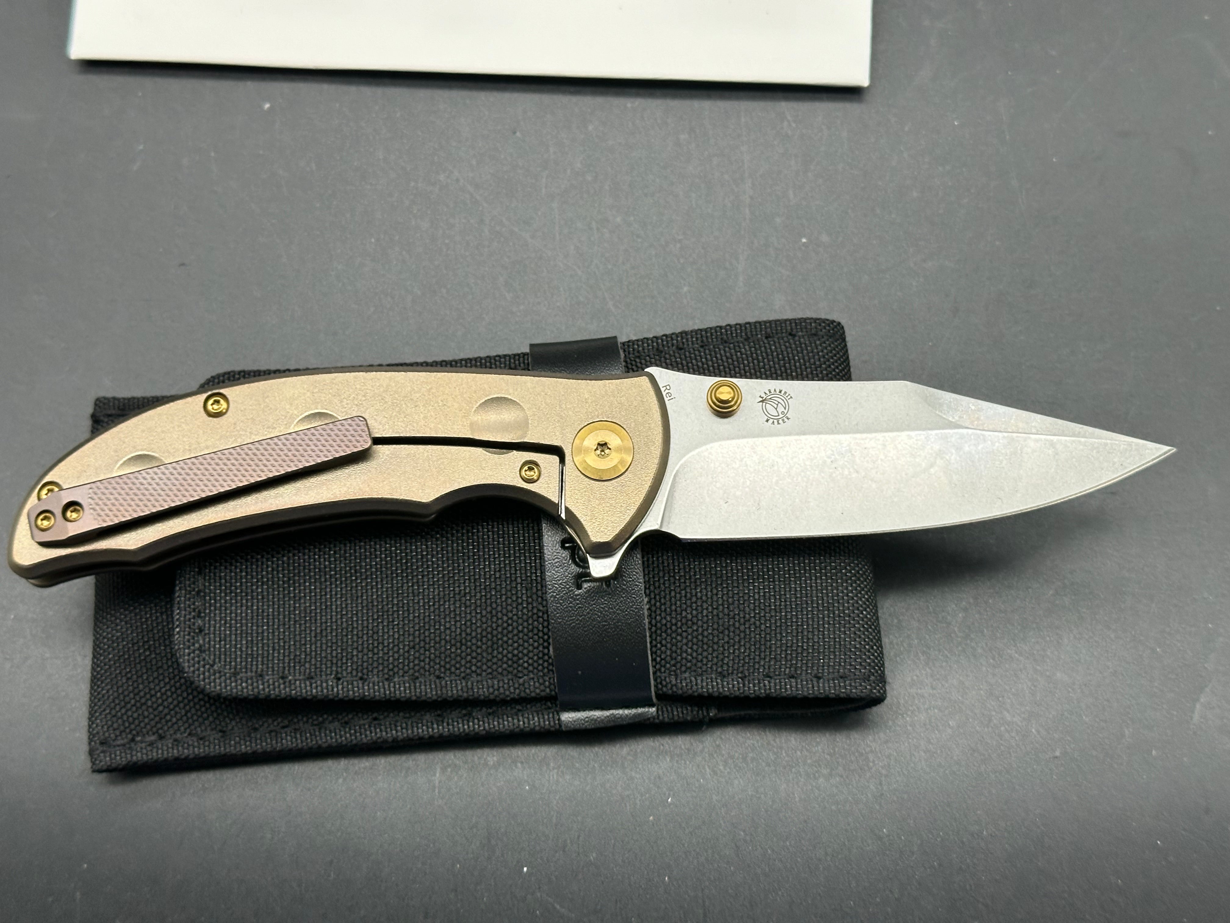 KANSEPT REI Thumb Stub Flipper Knife - Orange Peel Bronze Anodized Titanium Blade - EDC Pocket Knife for Outdoor, Camping & Everyday Carry