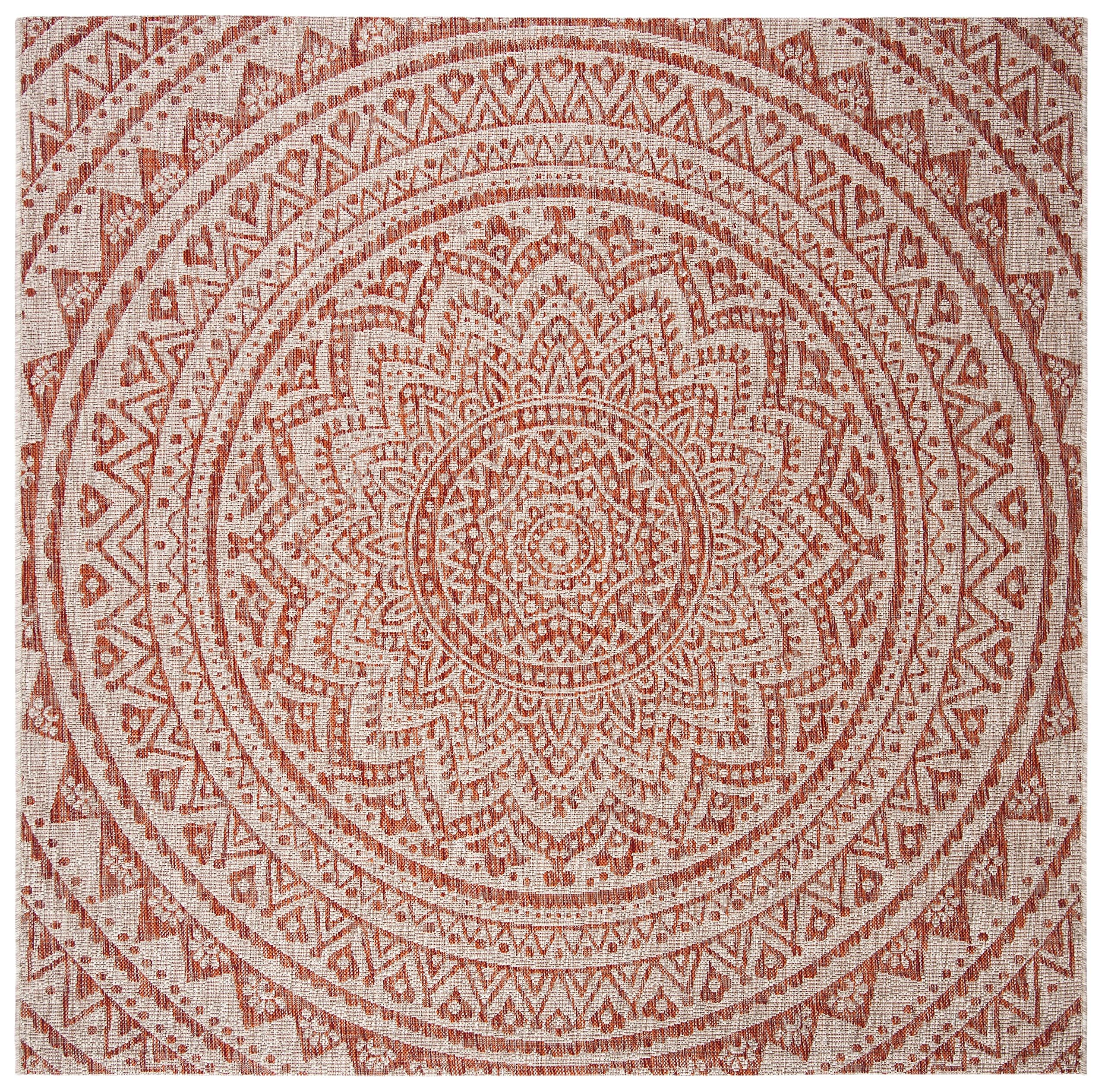 SAFAVIEH Courtyard Collection 9' Square Indoor/Outdoor Rug - Light Beige & Terracotta (CY8734) | Waterproof, Easy to Clean | Perfect for Patio, Backyard, Mudroom & High-Traffic Areas
