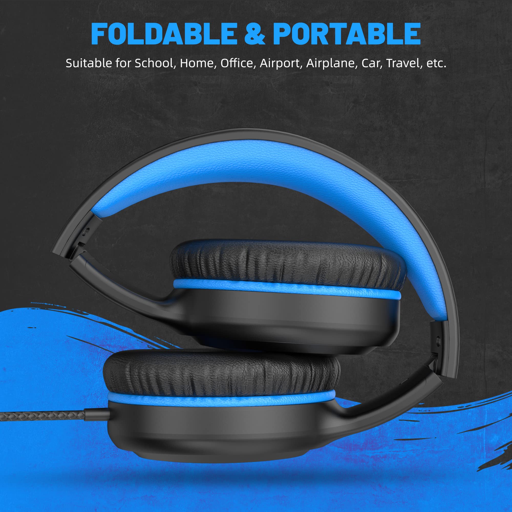 On-Ear Wired Blue Headphones for Kids - Foldable Lightweight Headphones for Boys, Girls, Students | Perfect for School, Classroom, Travel & Home Use