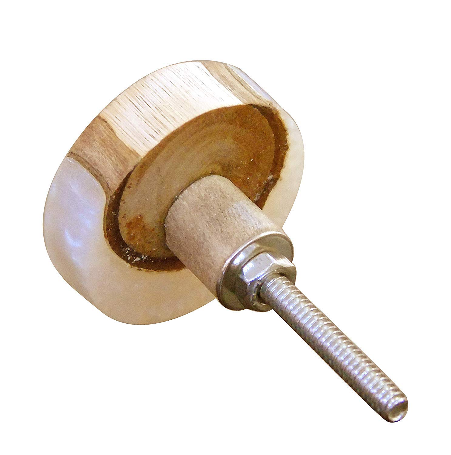 Perilla Home Set of 8 Round Wooden Knobs - Brushed Contemporary Cabinet Hardware for Kitchen, Wardrobe & Dresser Drawers - White & Brown - Perfect for Modern Home Renovation & DIY Furniture Upgrade
