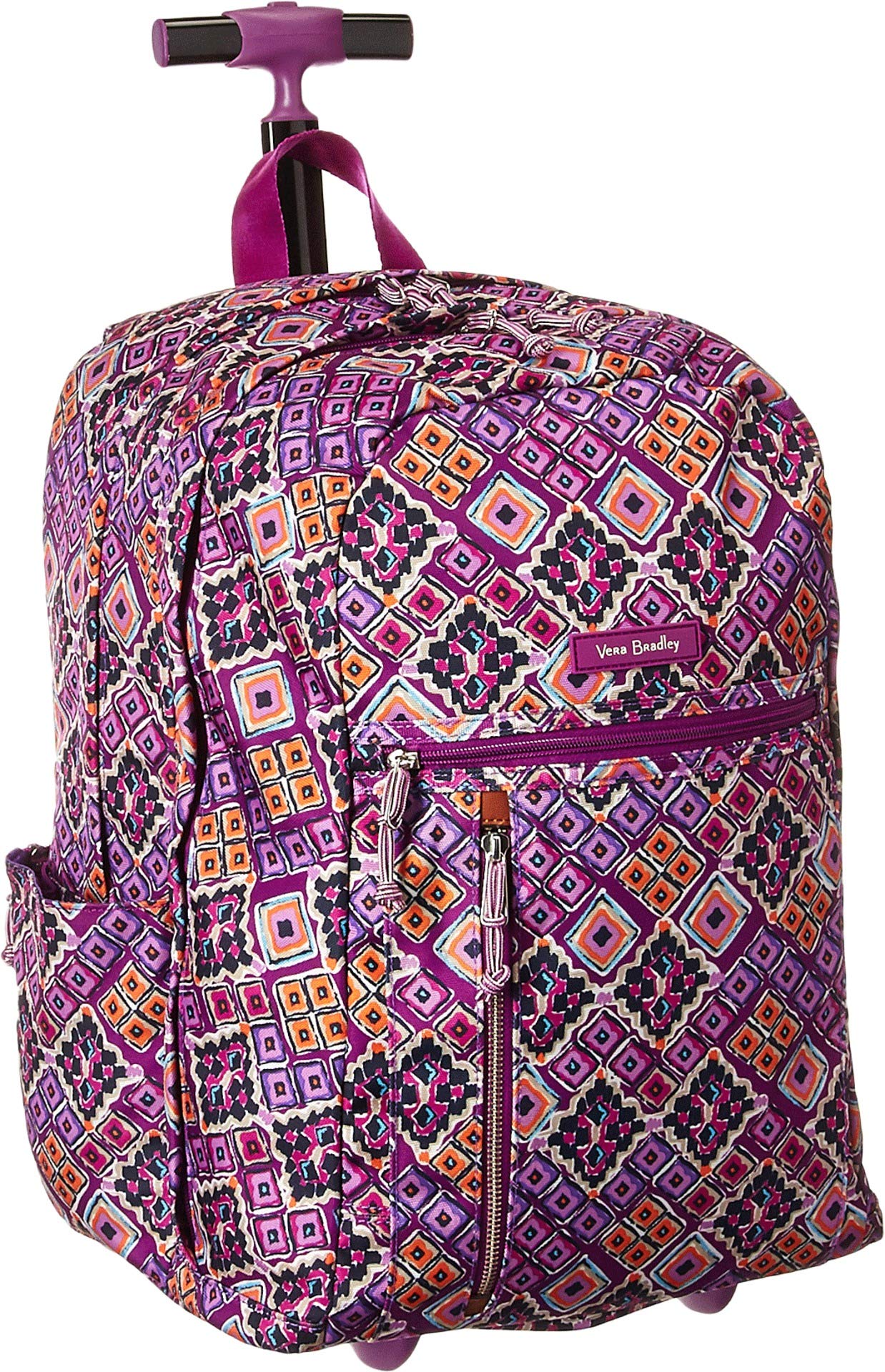 Vera Bradley Lighten Up Large Rolling Backpack - Dream Diamonds Print - Spacious Travel Backpack with Wheels for Women, Perfect for College, Work Commute & Airplane Carry-On
