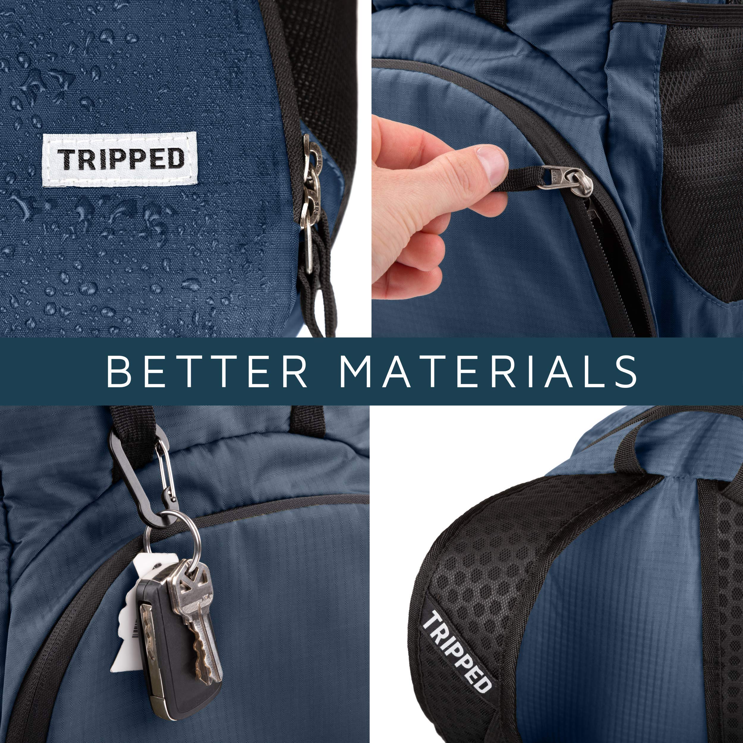 TRIPPED Travel Gear 35L Foldable Lightweight Backpack for Hiking, Camping & Air Travel - Water-Resistant Collapsible Daypack (Blue) | Perfect for Outdoor Adventures & Carry-On Luggage