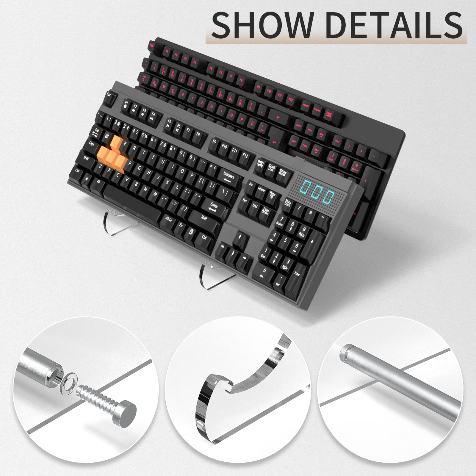 YIMAGUJRX RUNJRX 2-Tier Acrylic Keyboard Stand for Mechanical & Gaming Keyboards - Transparent Display Holder (1 Piece) - Perfect for Desk Organization, Keyboard Showcase & Gaming Setup