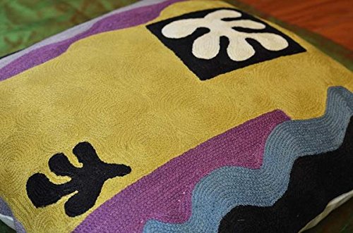 Matisse Gold Embroidered Wool Pillow Cover 18x18 - Farmhouse Chair Cushion, Art Deco Home Decor, Modern Outdoor & Kids Room Pillow Case - Perfect for Living Room Sofa, Patio Furniture and Nursery Decor