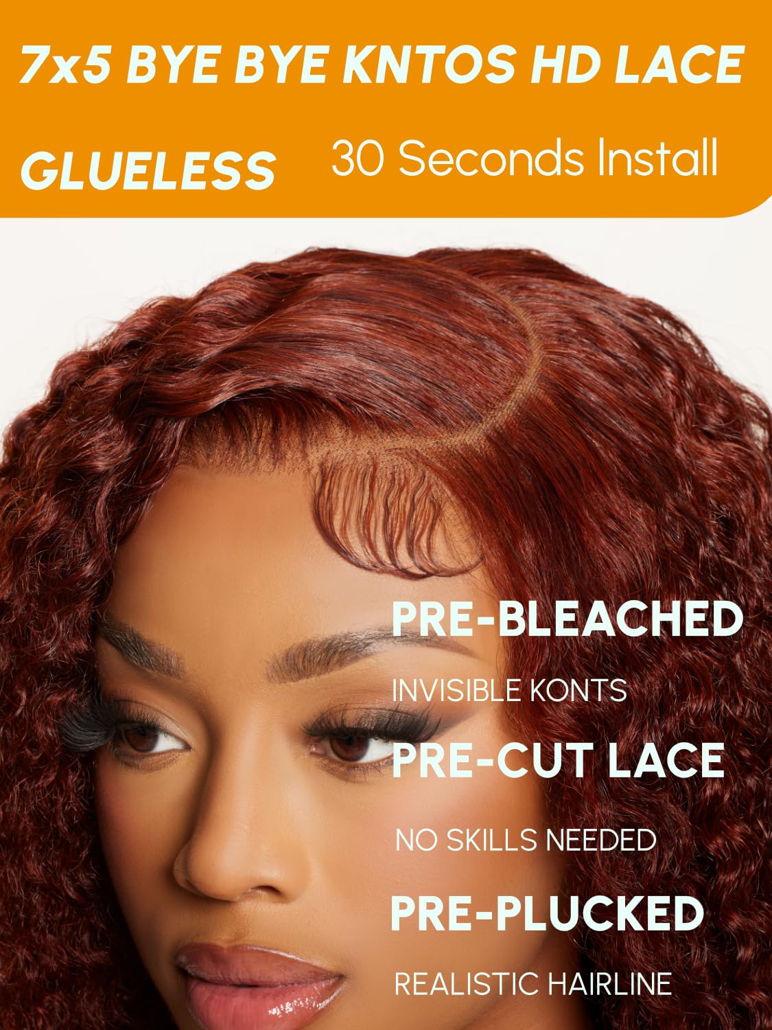 Julia Hair Bye Bye Knots 7x5 Glueless Wig - Pre Cut Lace Front Curly Human Hair Wig in Reddish Brown | 16 Inch Deep Curly with Invisible Knots | Pre Plucked Natural Hairline | Ready to Wear | Perfect for Daily Wear, Cosplay & Special Occasions