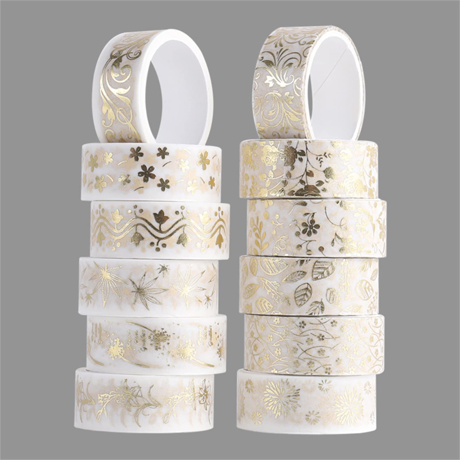 12 Rolls Floral Washi Tape Set with Gold Foil - Decorative Masking Tapes for Bullet Journal, Scrapbooking, DIY Crafts, Gift Wrapping & Home Decor - Aesthetic Japanese Paper Tapes for Creative Projects