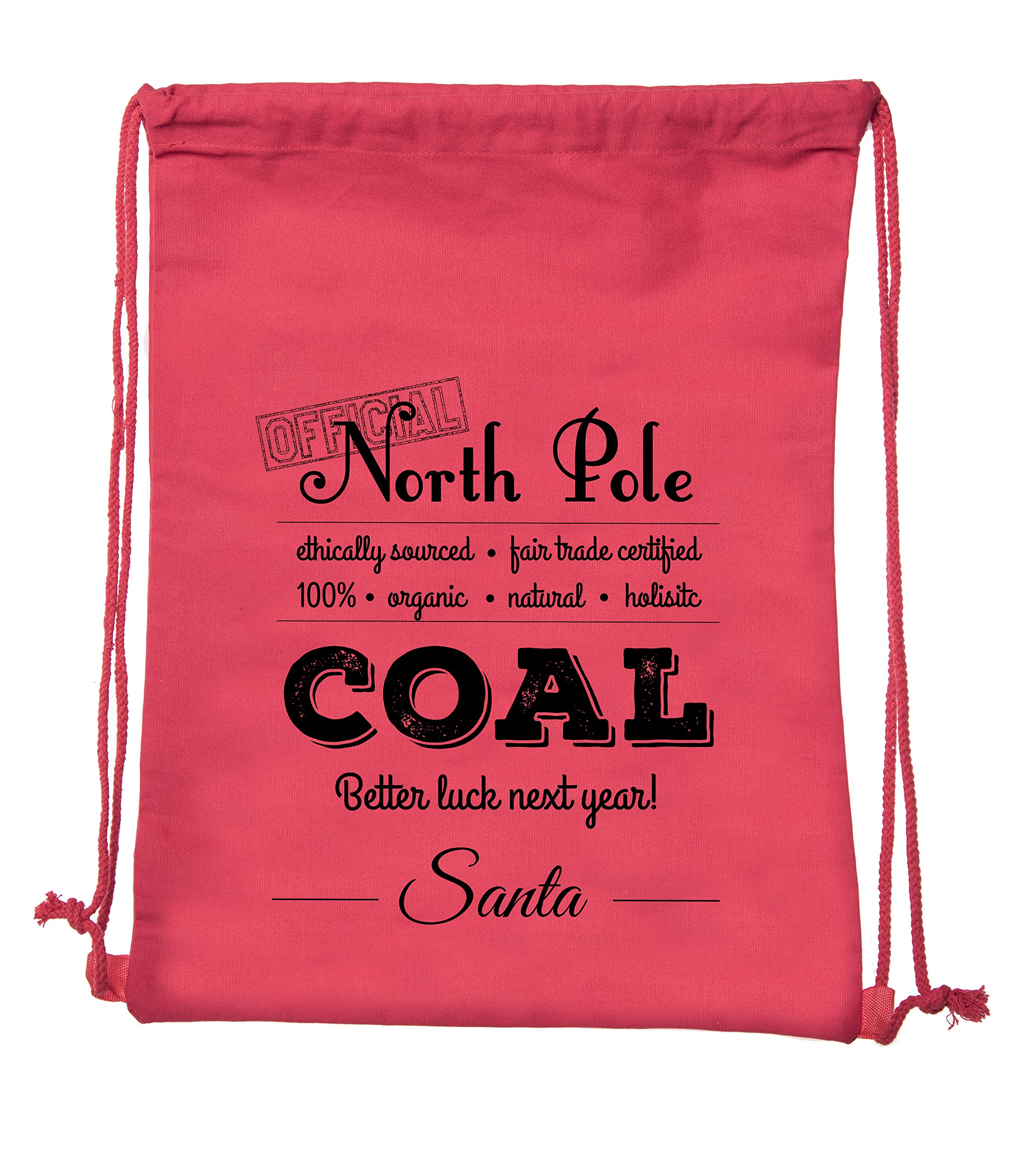 Official North Pole Coal Cotton Bag - Christmas Canvas Cinch Sack for Santa Gifts | Holiday Stocking Stuffer, Party Favors & Festive Gift Packaging