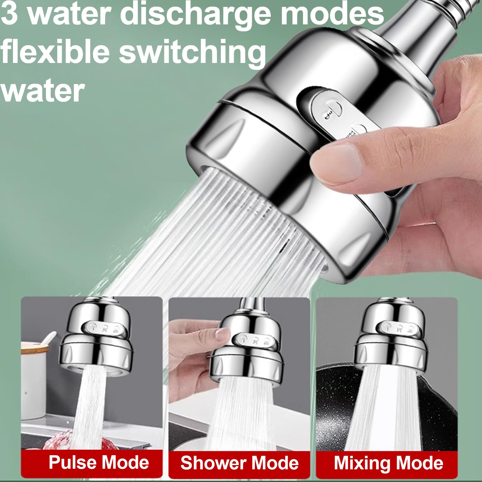 360° Rotating Kitchen Faucet Head Replacement - 3 Mode Adjustable Sprayer with Universal Aluminum Adapter - Anti-Splash Sink Accessories for Easy Dishwashing & Vegetable Cleaning