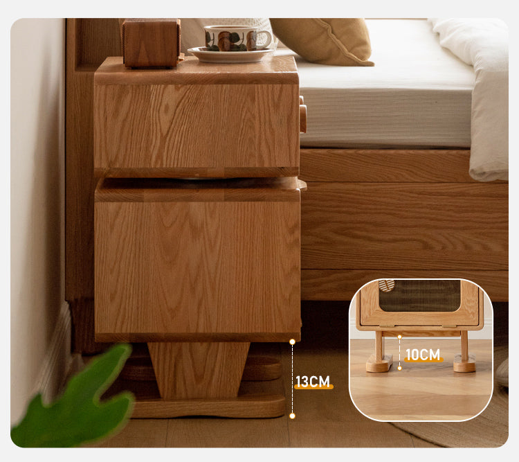 360° Rotating Oak Solid Wood Nightstand - Modern Bedside Table for Bedroom, Living Room & Office