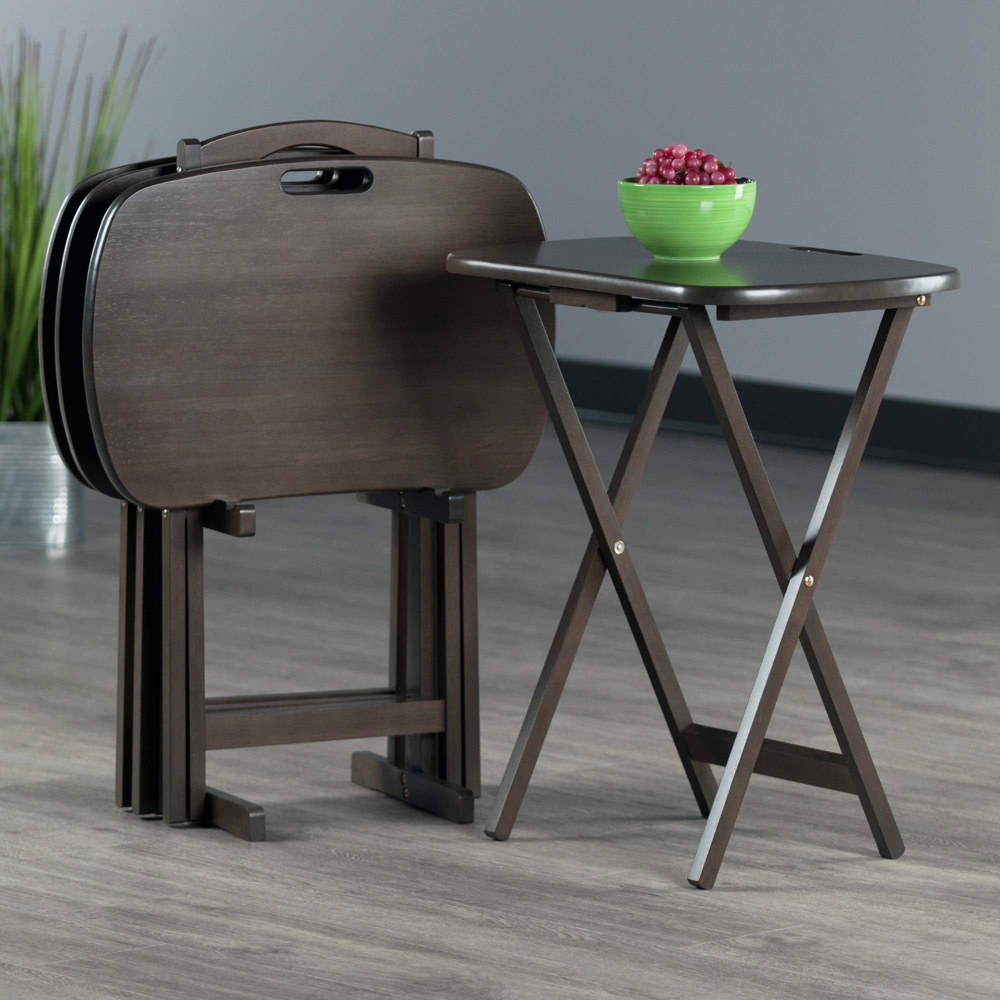 Ergode Wood Dylan 5-Piece Folding Snack Table Set with X-Frame Base - Durable & Stylish Side Tables with Upright Stand, Easy Assembly - Perfect for Living Room, Patio, Outdoor Entertaining & Small Space (Gray)