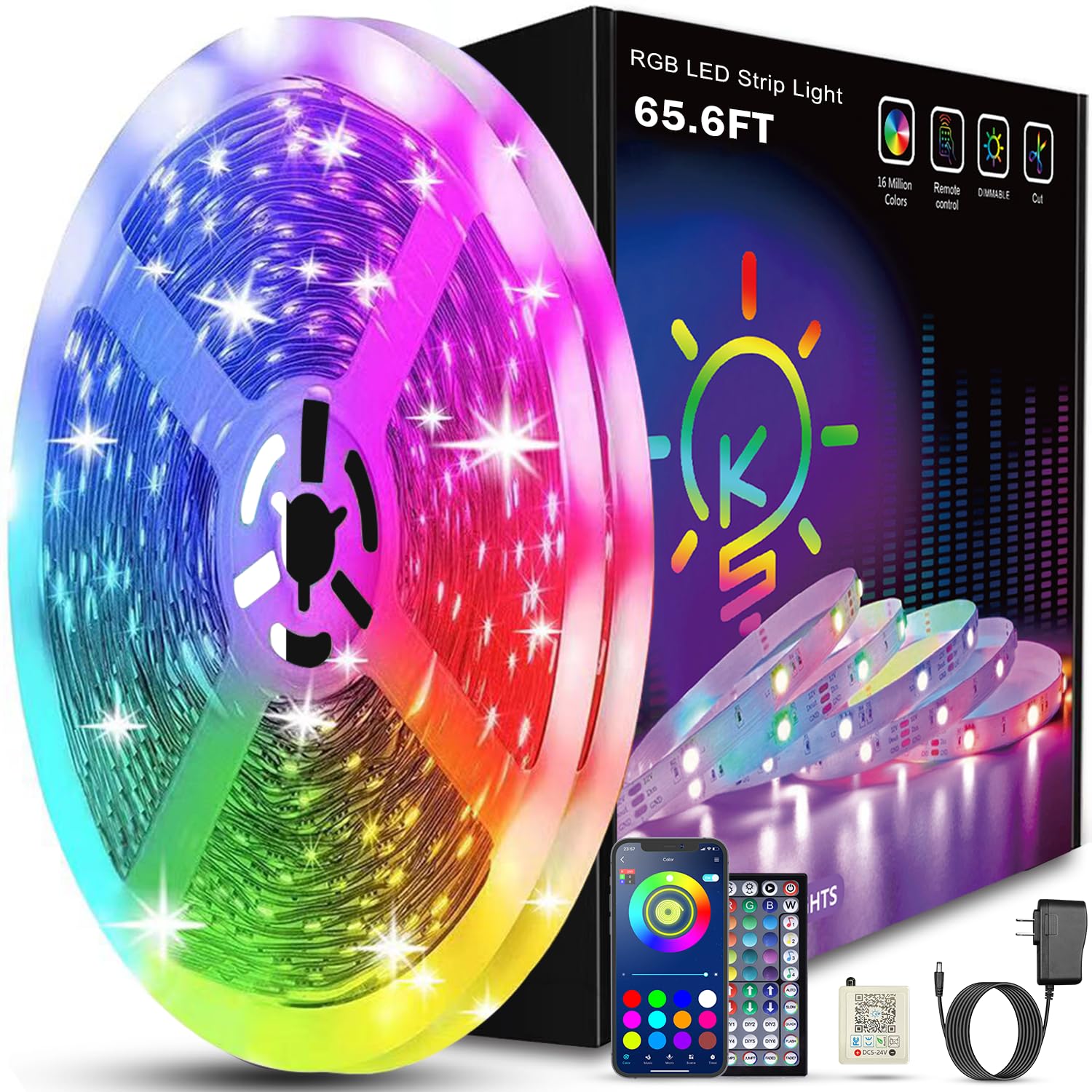 Keepsmile 65.6ft Smart LED Strip Lights - Bluetooth & APP Controlled Color Changing RGB Lights with Remote for Bedroom, Kitchen, Party & Home Decoration | Perfect for Mood Lighting, Gaming Setup & Holiday Decor