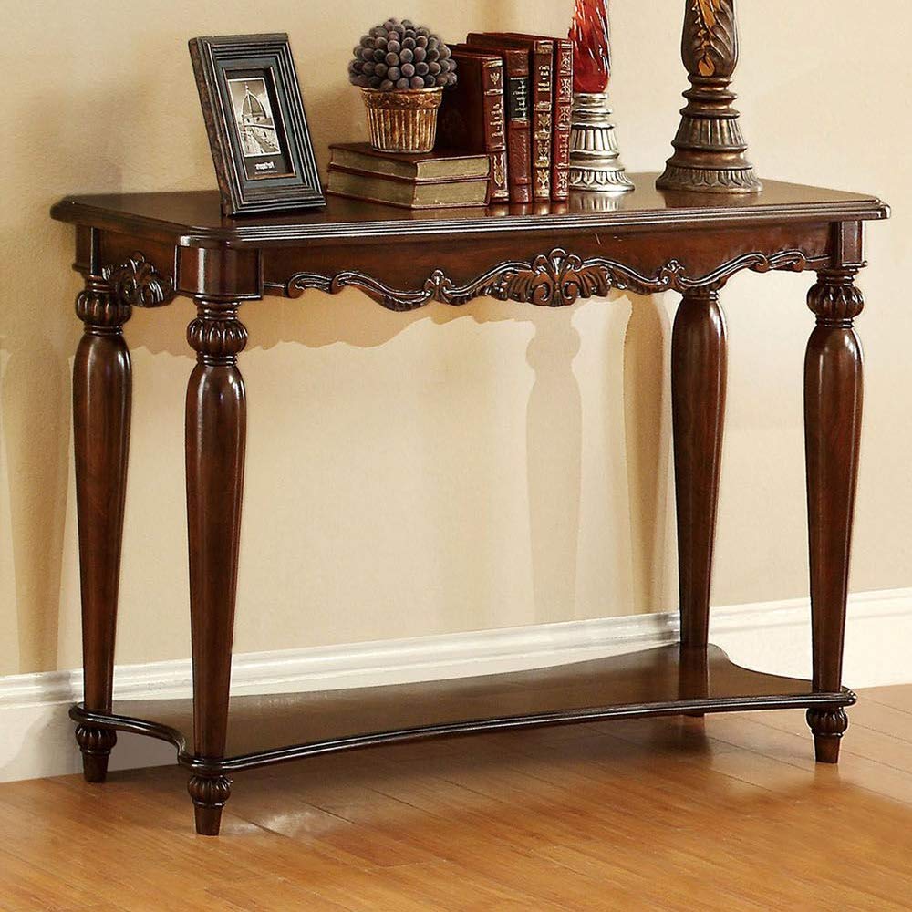 Furniture of America Cherry Wood Sofa Table - Elegant Console Table for Living Room, Entryway & Hallway Decor