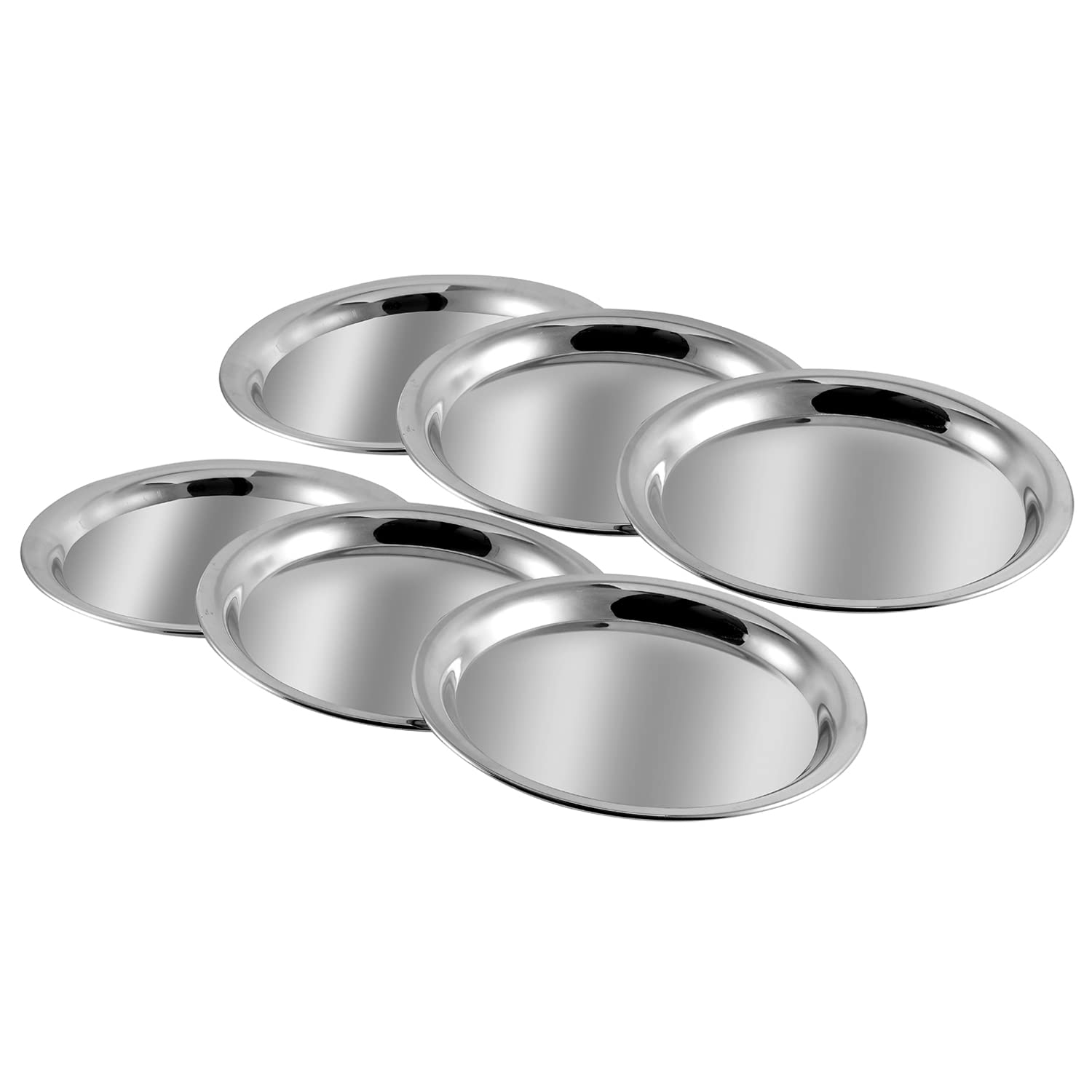 Premium Stainless Steel Thali Plate Set of 6 (20cm) - Mirror Finish Food-Grade Indian Serving Plates - Durable Dinnerware with 2-Year Warranty - Perfect for Indian Cuisine, Restaurants & Home Dining