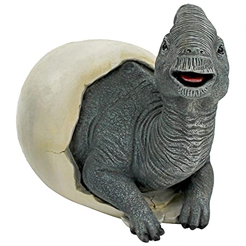Design Toscano Prehistoric Parasaurolophus Dinosaur Egg Hatchling Garden Statue - Realistic Outdoor Dinosaur Decor for Lawn, Yard & Garden Landscaping