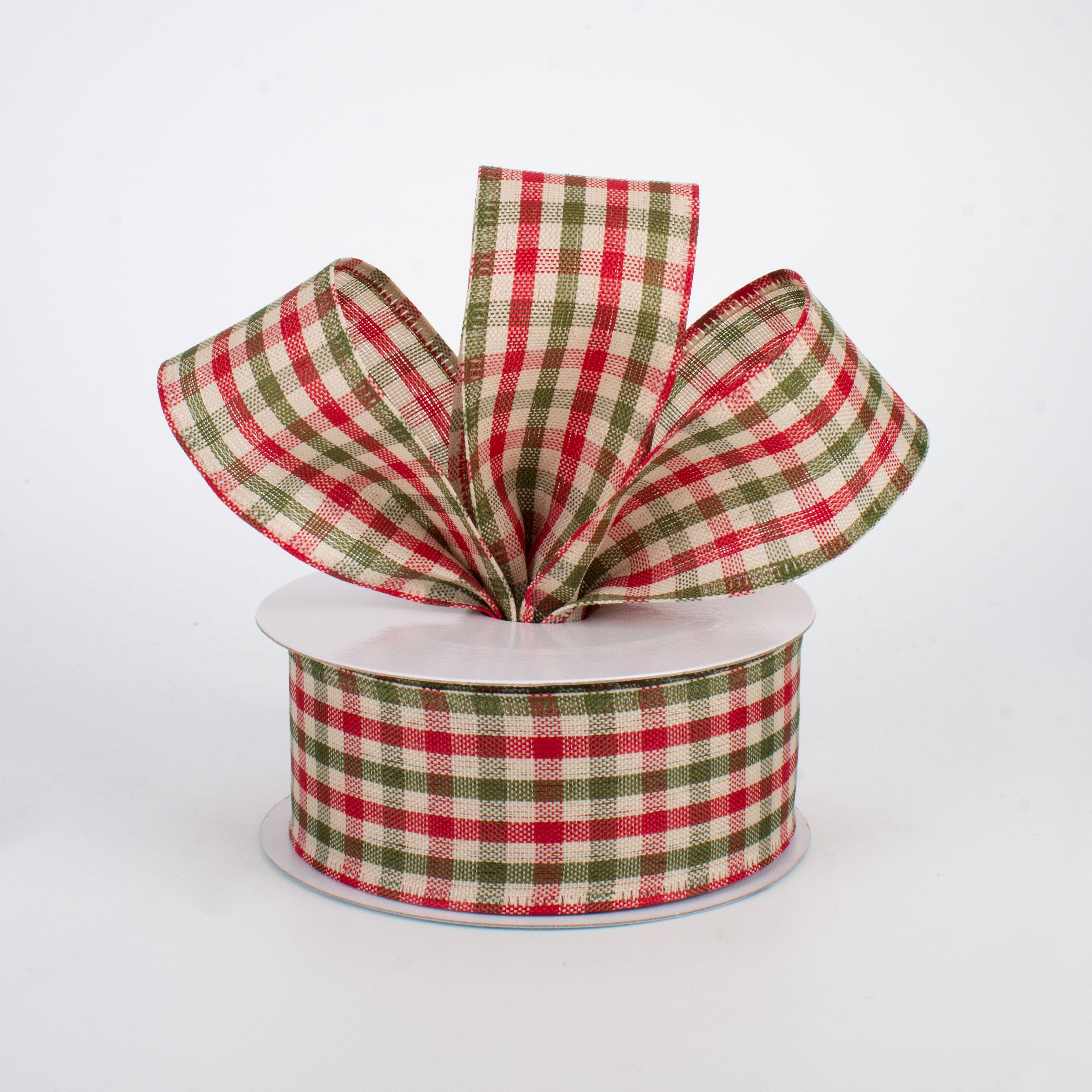 1.5 Inch Primitive Gingham Check Ribbon - 10 Yards Red, Moss & Ivory Cotton Craft Ribbon for Gift Wrapping, DIY Projects, Hair Bows and Home Decor