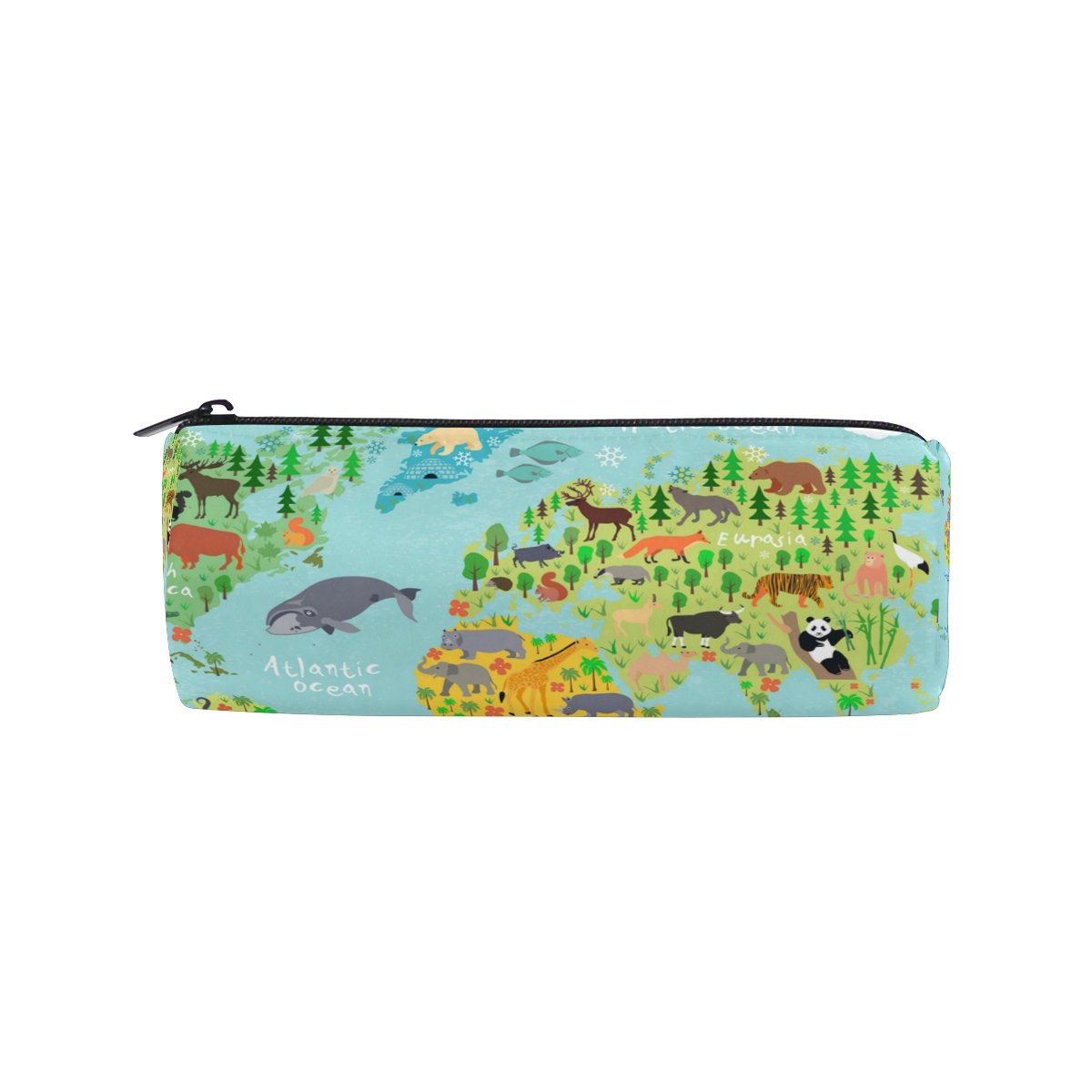 Cute Cartoon Animal World Map Pencil Holder Case - Kids School Supplies, Cosmetic Makeup Bag & Travel Organizer for Boys Girls (Perfect for Classroom, Home Desk & Travel Accessories Storage)
