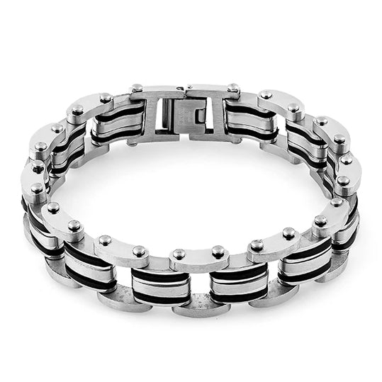 Stainless Steel Rubber Layered Bracelet for Men & Women - Durable Waterproof Fashion Jewelry for Daily Wear, Gym, Workout & Outdoor Activities